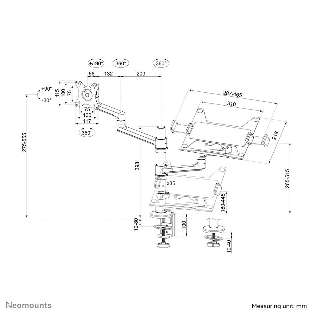 Rca Informatique - image du produit : NEOMOUNTS LAPTOP + SCREEN DESK MOUNT (CLAMP+GROMMET)