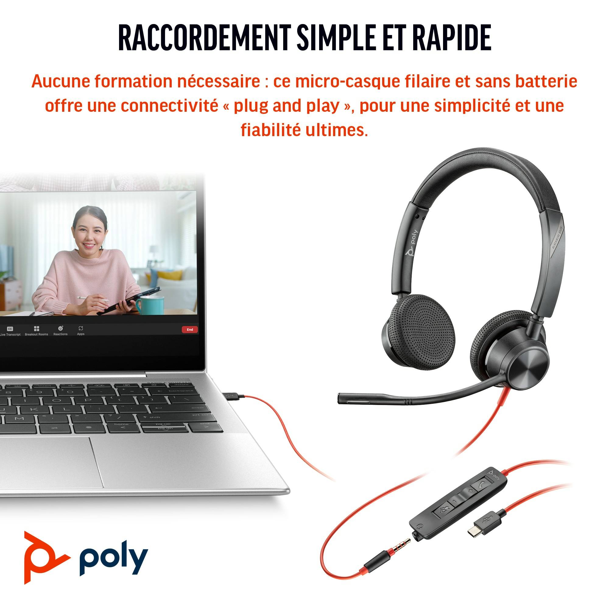 Rca Informatique - image du produit : POLY BW 3325 -M USB-C HS +USB-C/A