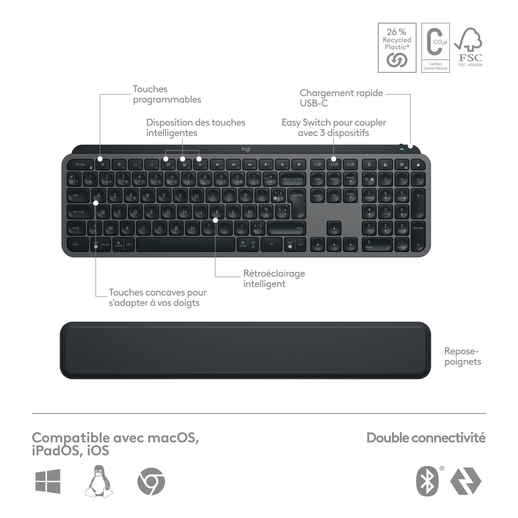 Rca Informatique - image du produit : MX KEYS S COMBO - GRAPHITE FRA - BT - N/A - CENTRAL-419