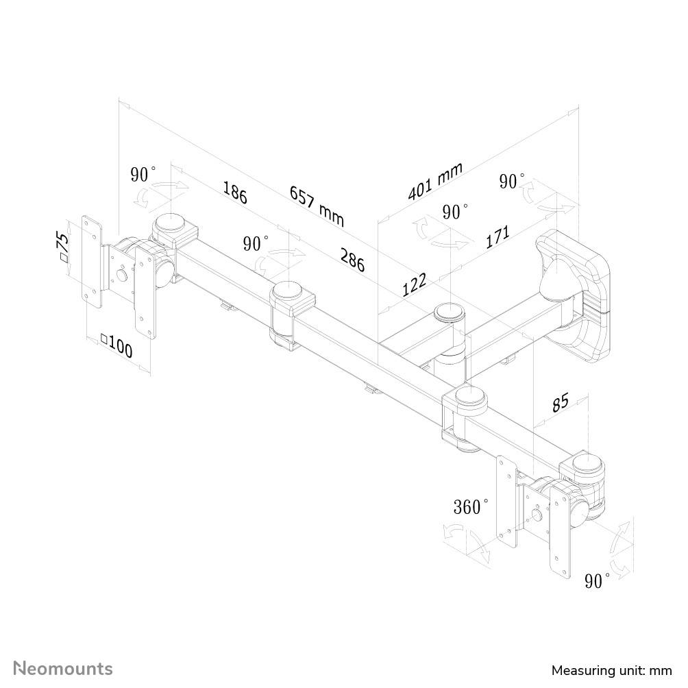 Rca Informatique - image du produit : WALL MOUNT DUAL 10-27IN FULLMOT SVR.MAX 25KG.VESA75X75TO400X400M