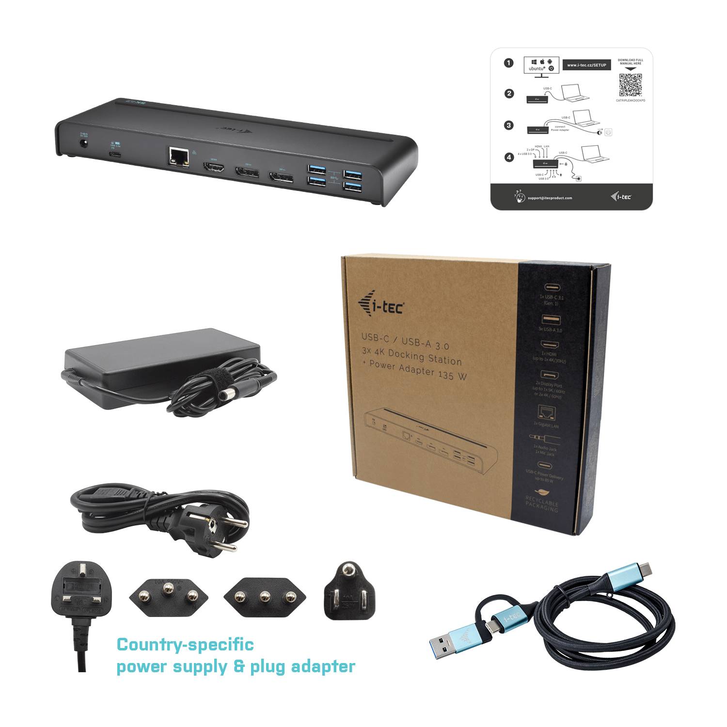 Rca Informatique - image du produit : I-TEC USB-C/A TRIPLE 4K DOCK UK 2XDP 1XHDMI 5XUSB 3.0 1XUSB-C PD