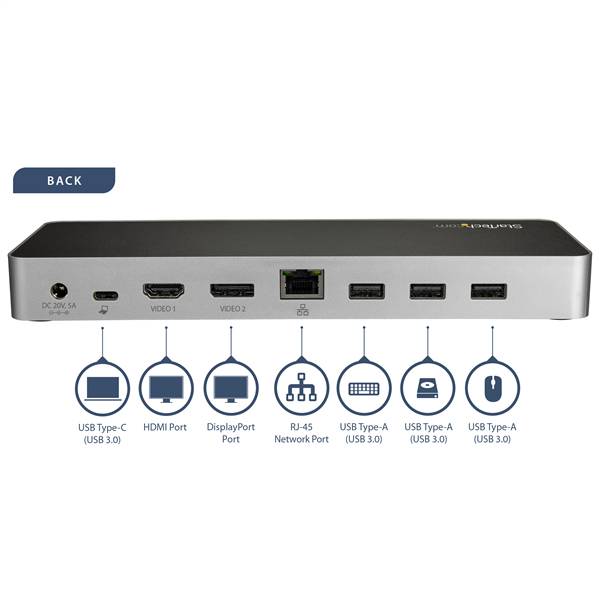 Rca Informatique - image du produit : DUAL MONITOR USB C DOCK - POWER DELIV 60W - DUAL 4K DP/HDMI SD