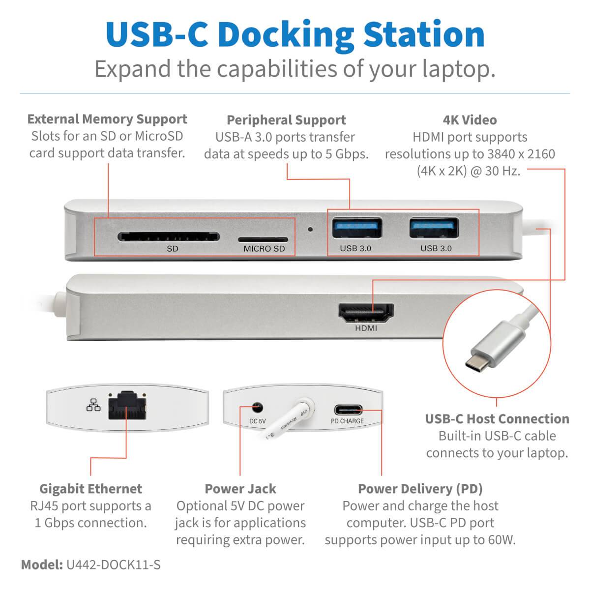 Rca Informatique - image du produit : USB-C DOCKING STATION TYPE-C THUNDERB 3 USB-A HUB PD CHARGING