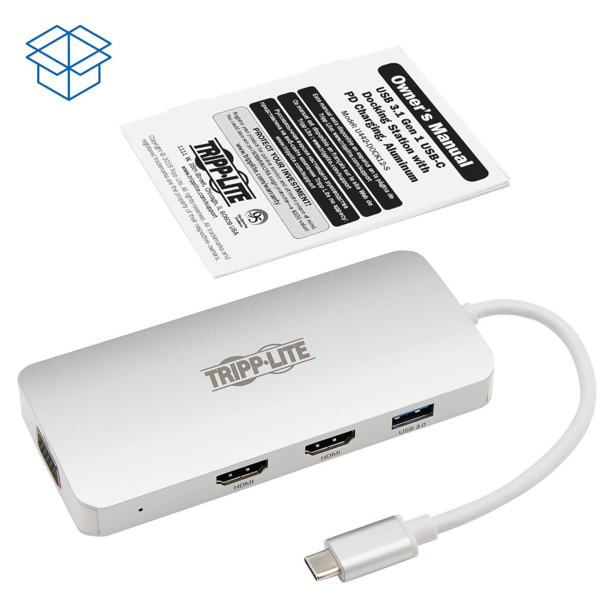 Rca Informatique - image du produit : USB-C DOCKING STATION TYPE-C X2 HDMI+VGA THUNDERB 3 PD CHARGE