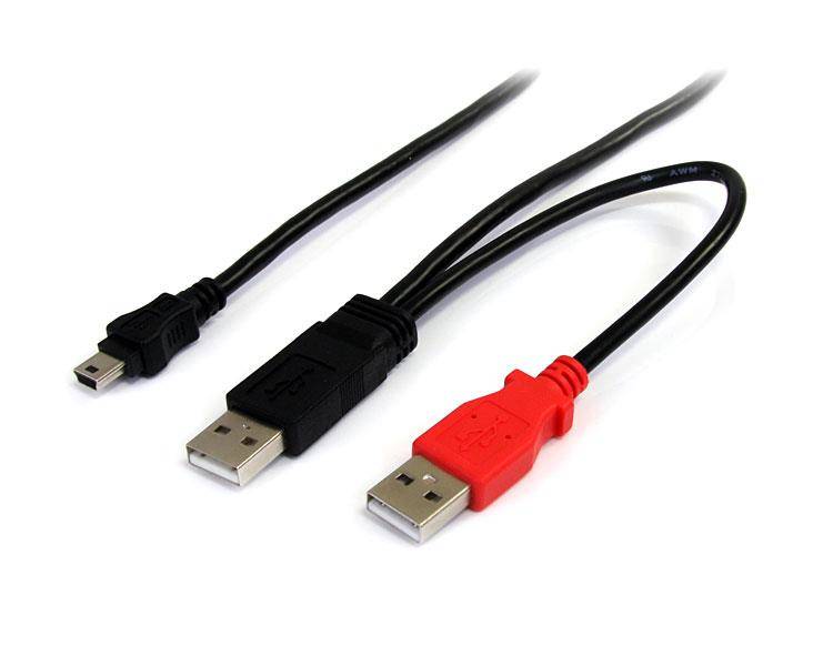 Rca Informatique - image du produit : CABLE USB 2.0 EN Y A VERS MINI B 18 M POUR DISQUE DUR EXTERNE