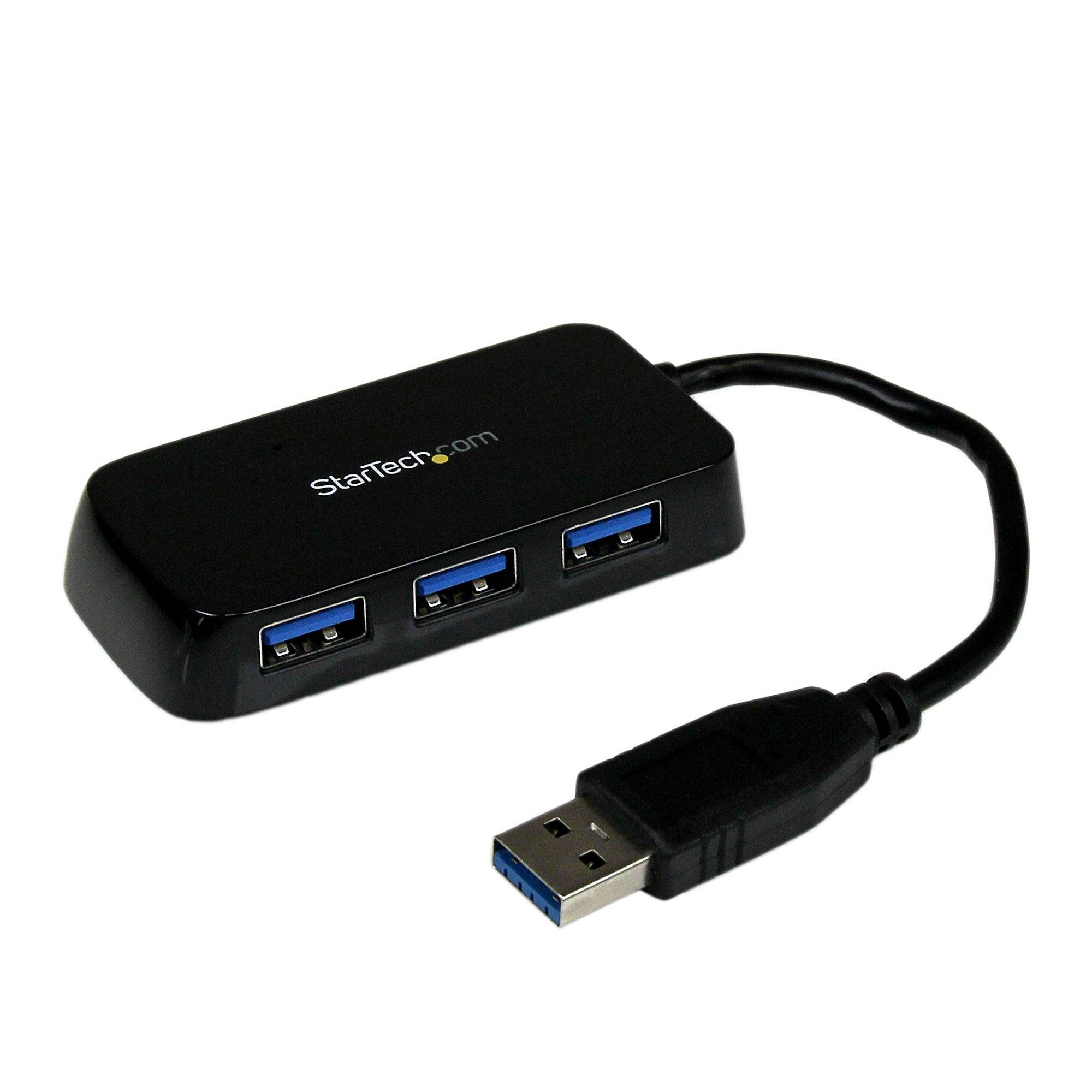 Rca Informatique - image du produit : BLACK 4PORT EXTERNAL USB 3 MINI HUB WITH BUILT-IN CABLE