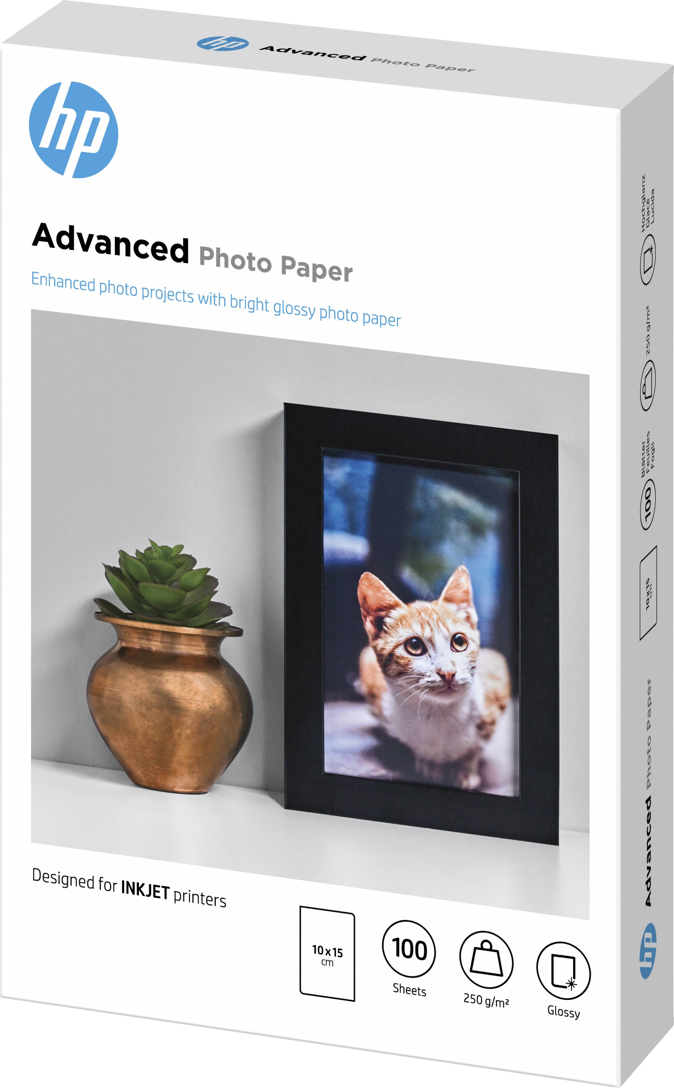 Rca Informatique - image du produit : PAPIER PHOTO FINITION BRILLA HP ADVANCED 250G 100F 10 X 15