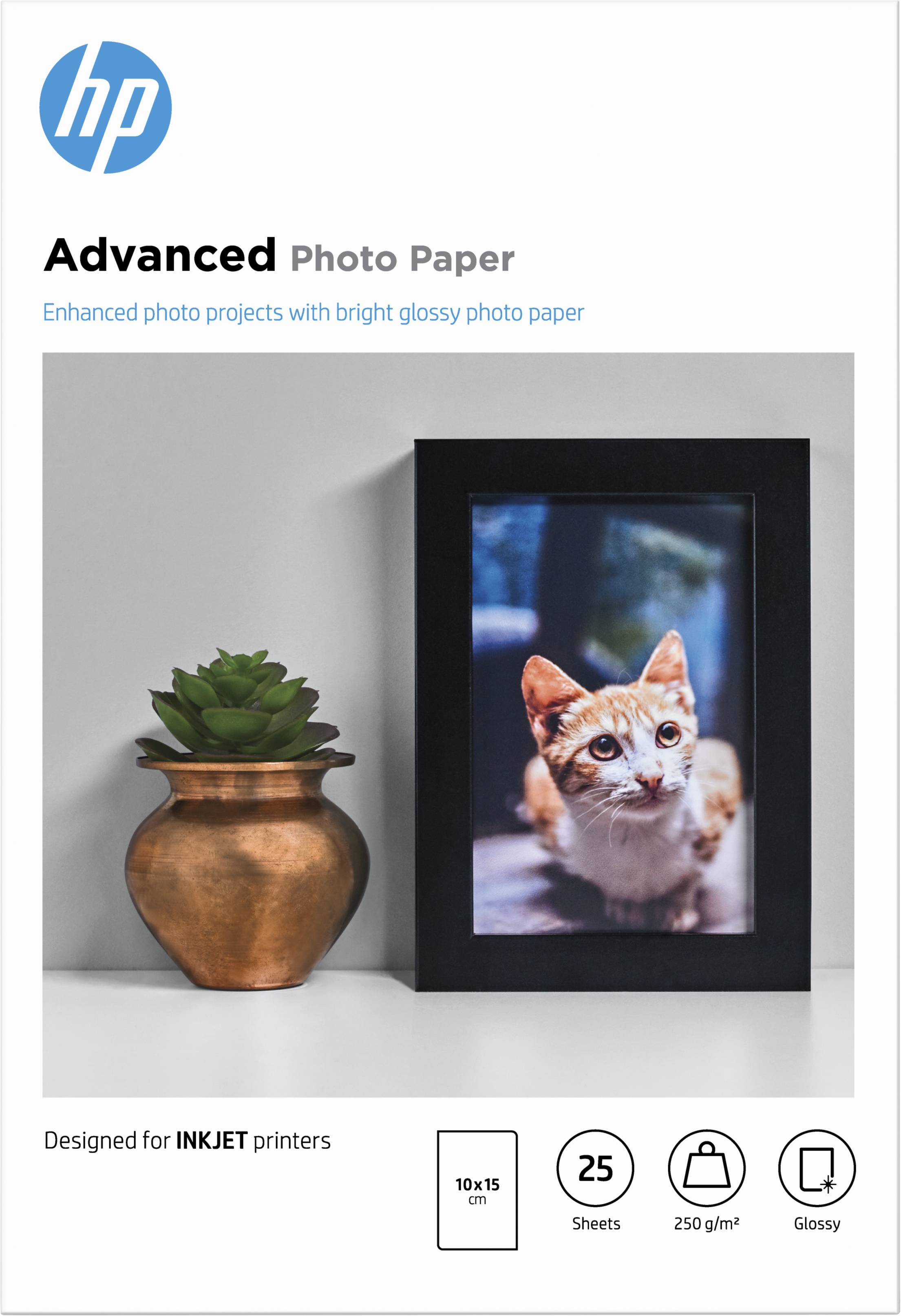 Rca Informatique - image du produit : PAPIER PHOTO FINITION BRILLA HP ADVANCED 250 G 25F 10X15