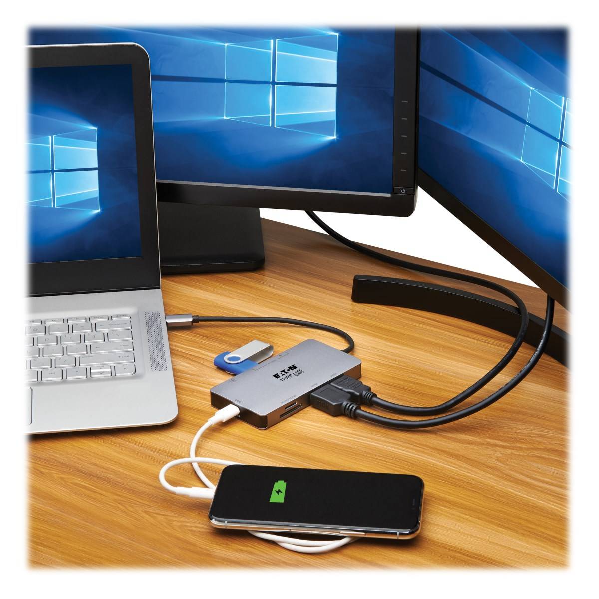 Rca Informatique - image du produit : USB-C DOCK DUAL DSPLY 4K HDMI USB-A HUB GBE MEM CRD 100W PD CH