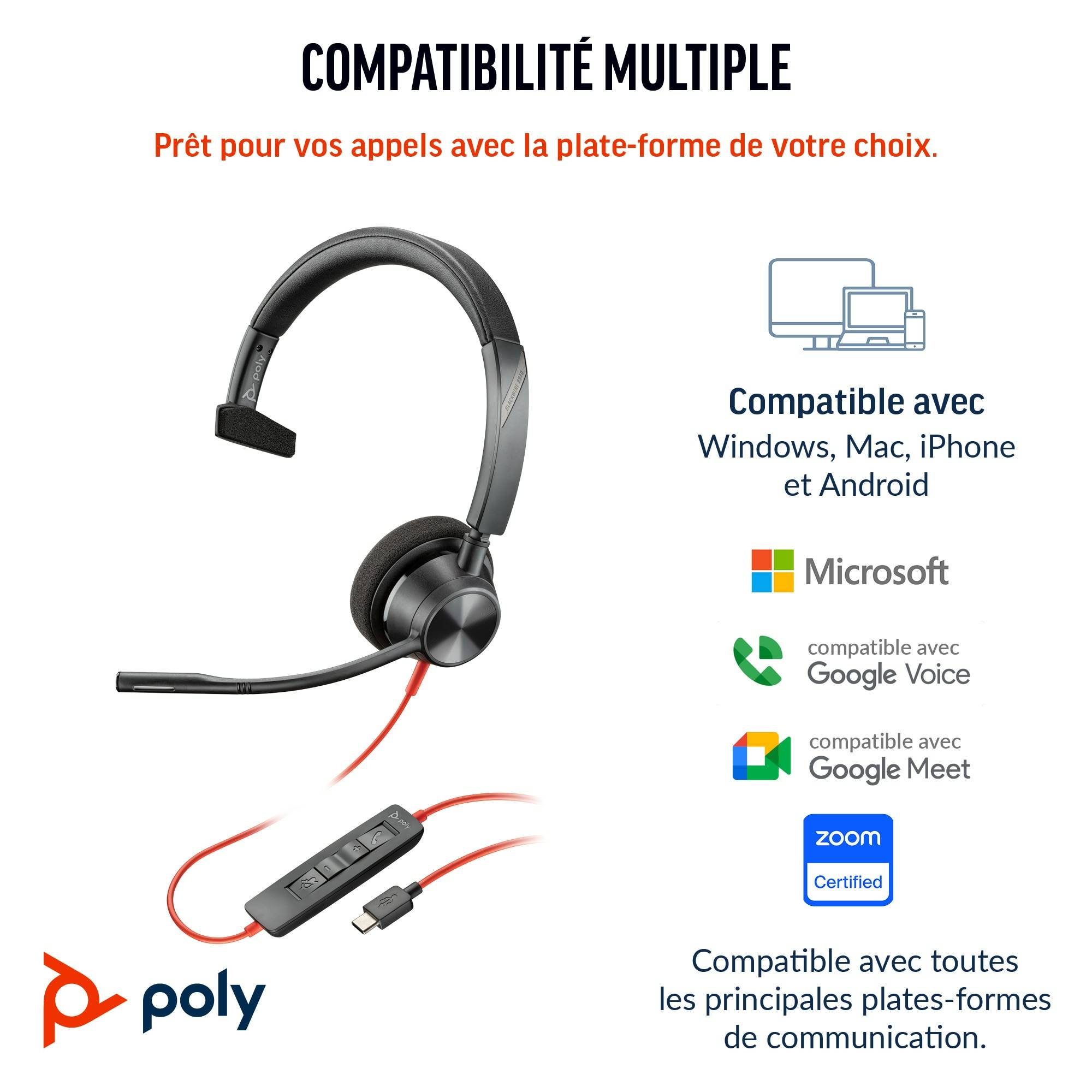 Rca Informatique - image du produit : POLY BW 3310 MONO USB-C HS +USB-C/A