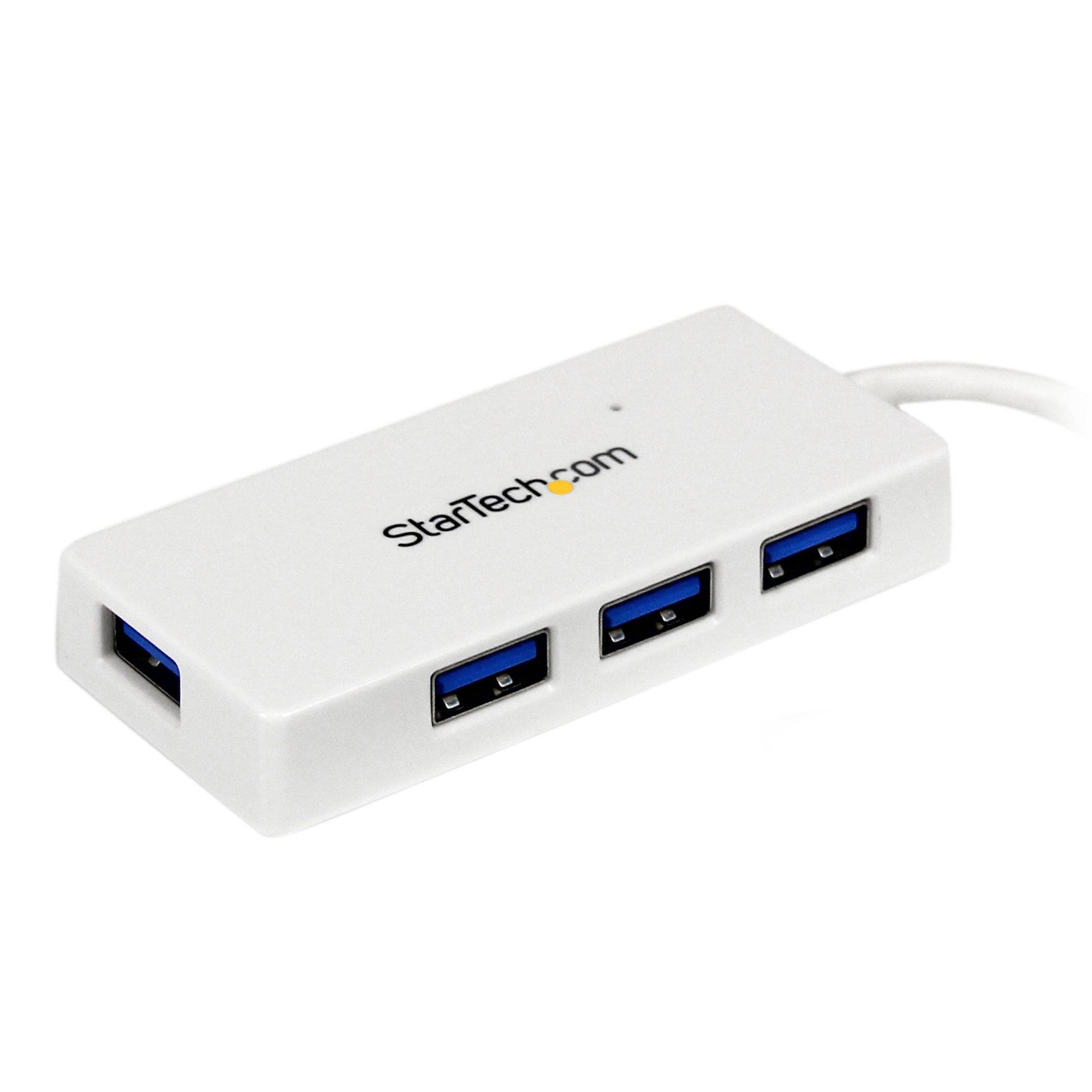 Rca Informatique - image du produit : WHITE 4PORT EXTERNAL USB 3 MINI HUB WITH BUILT-IN CABLE