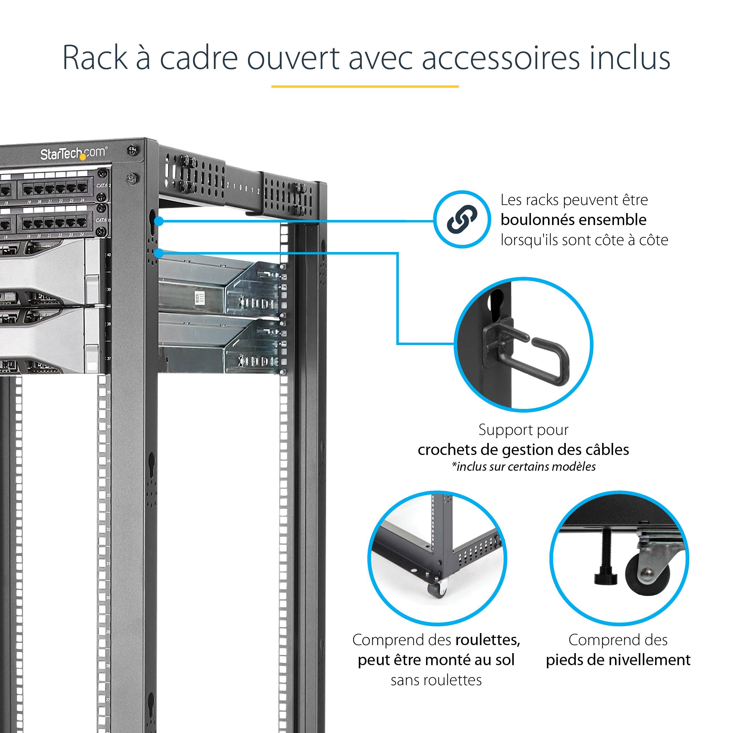 Rca Informatique - image du produit : RACK DE SERVEUR REGLABLE 25U A CADRE OUVERT 4 MONTANTS