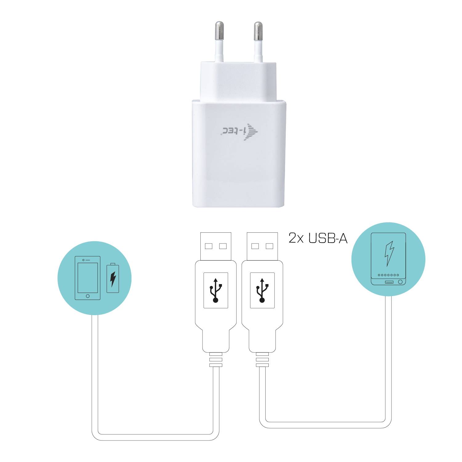 Rca Informatique - image du produit : USB POWER CHARGER 2 PORT 2.4A WHITE