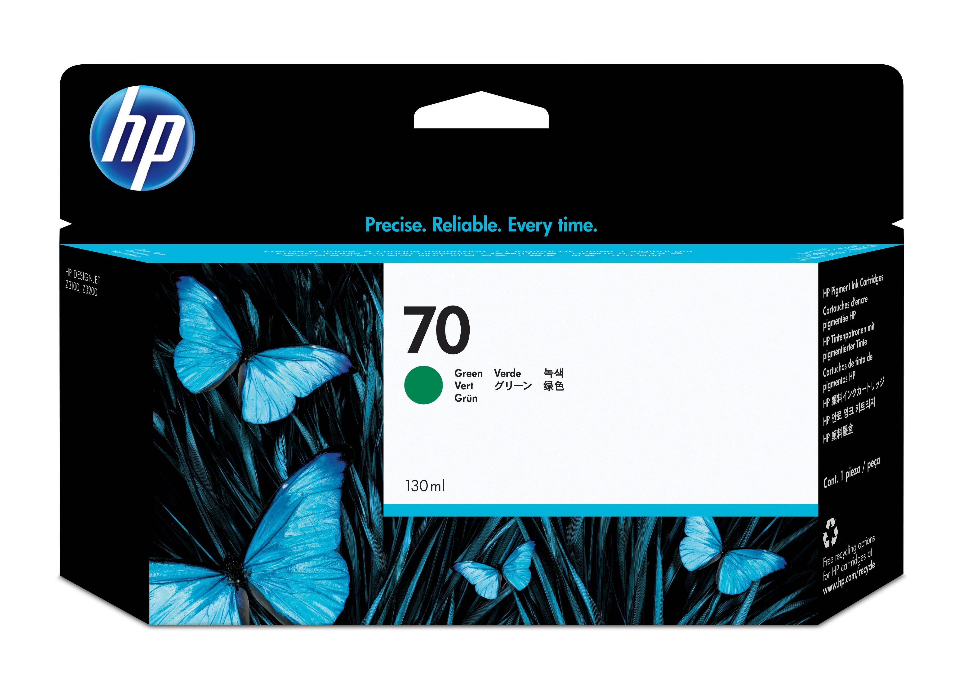 Rca Informatique - image du produit : HP 70 130 ML GREEN INK FOR DESIGNJET Z2100 Z3100