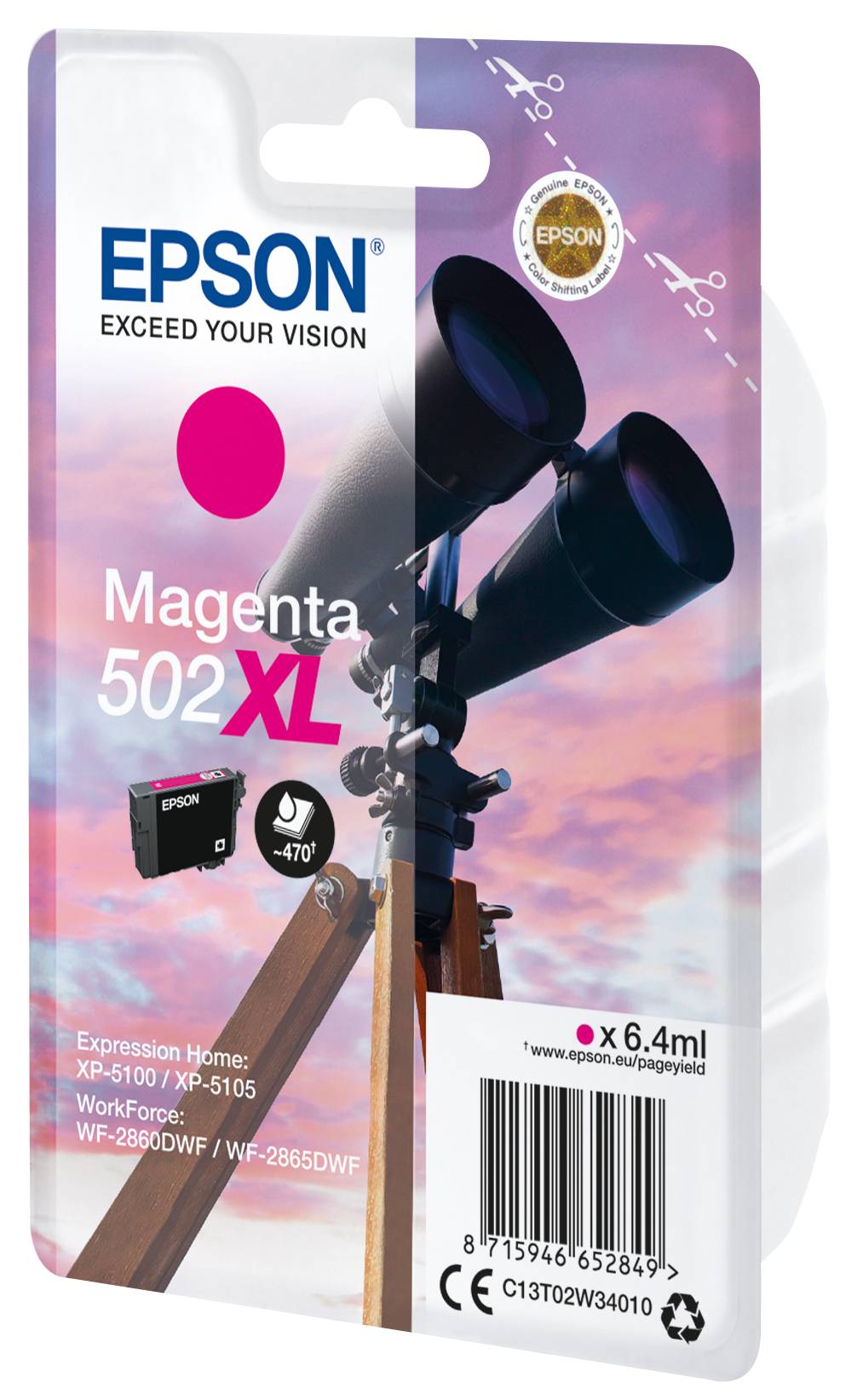 Rca Informatique - image du produit : BINOCULARS SINGLEPACK MAGENTAXL 502XL INK 6.4 ML