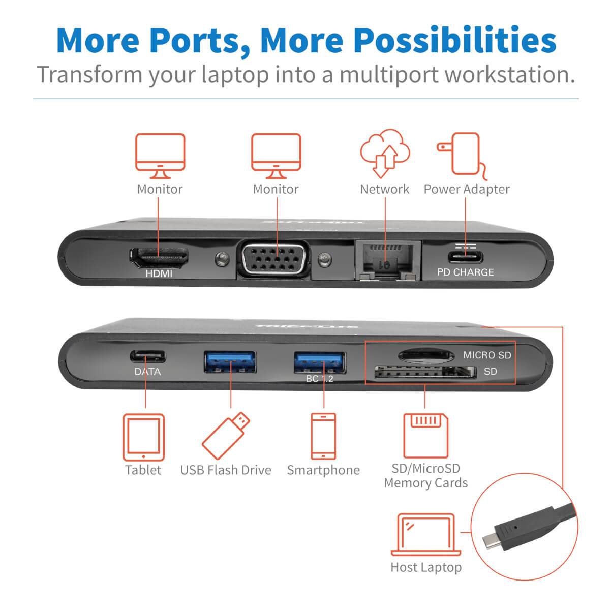 Rca Informatique - image du produit : USB-C LAPTOP DOCKING STATION HDMI/VGA THUNDERBOLT 3 BLK