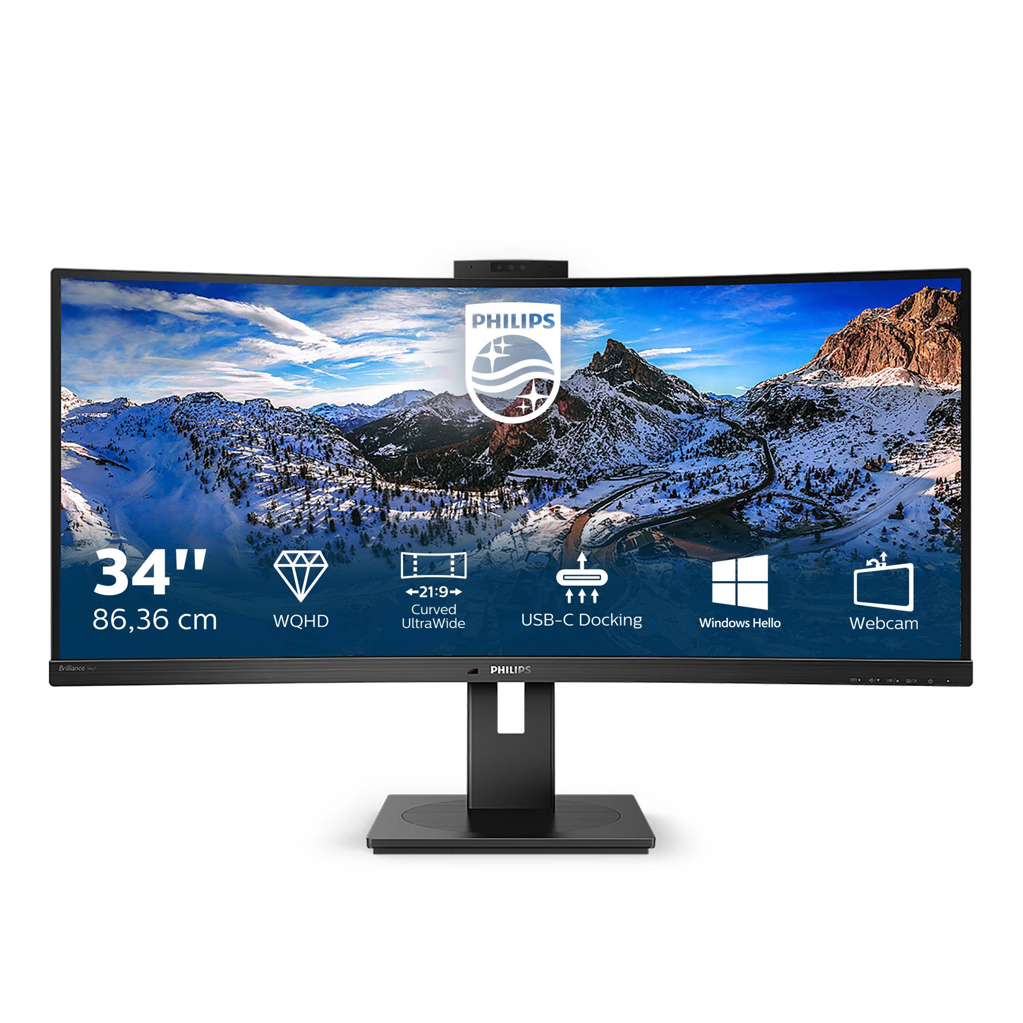 Rca Informatique - image du produit : 346P1CRH/00 34IN VA WQHD 500CD 4MS/HDMI/DP/USB-C/4USB 3.2/HAS