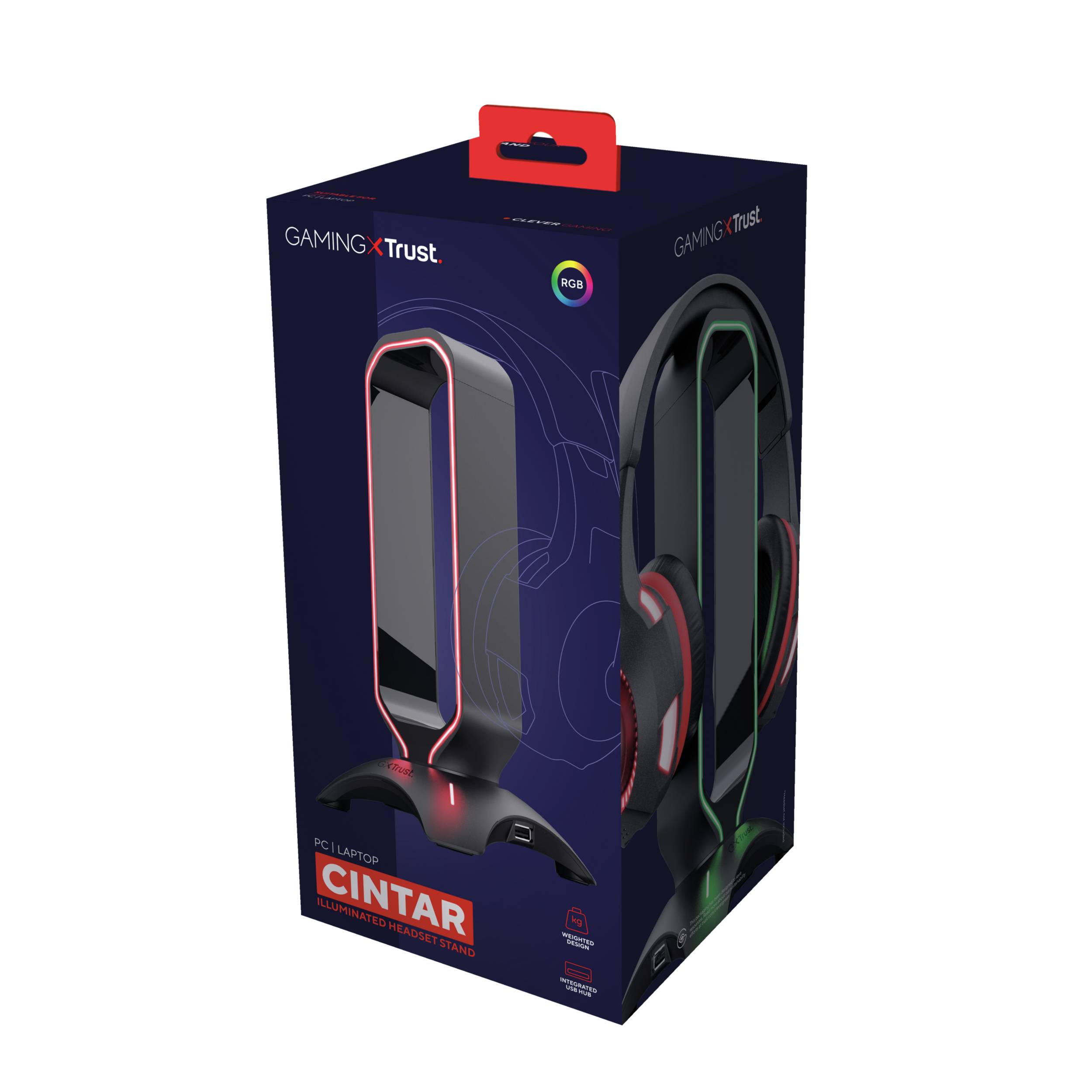 Rca Informatique - image du produit : CINTAR RGB GAMING STAND FOR HEADSET WITH 2 USB PORTS