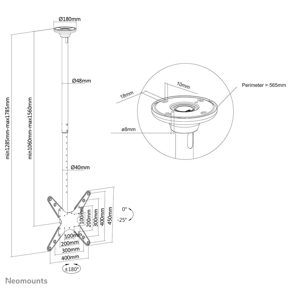 Rca Informatique - image du produit : NEWSTAR FLAT SCREEN CEILING MOUNT