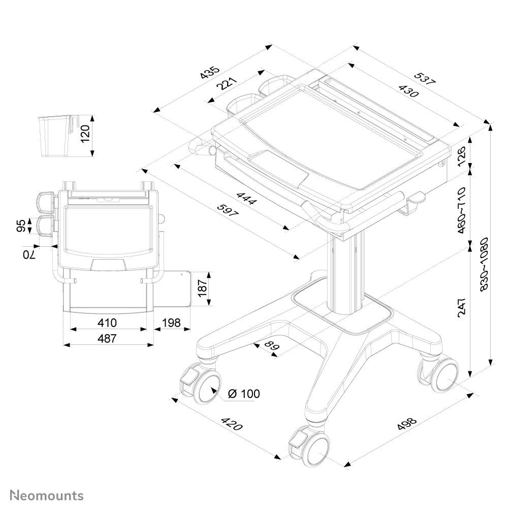 Rca Informatique - image du produit : NEWSTAR MOBILE LAPTOP CART INCL. KEYBOARD AND MOUSE DRAWER