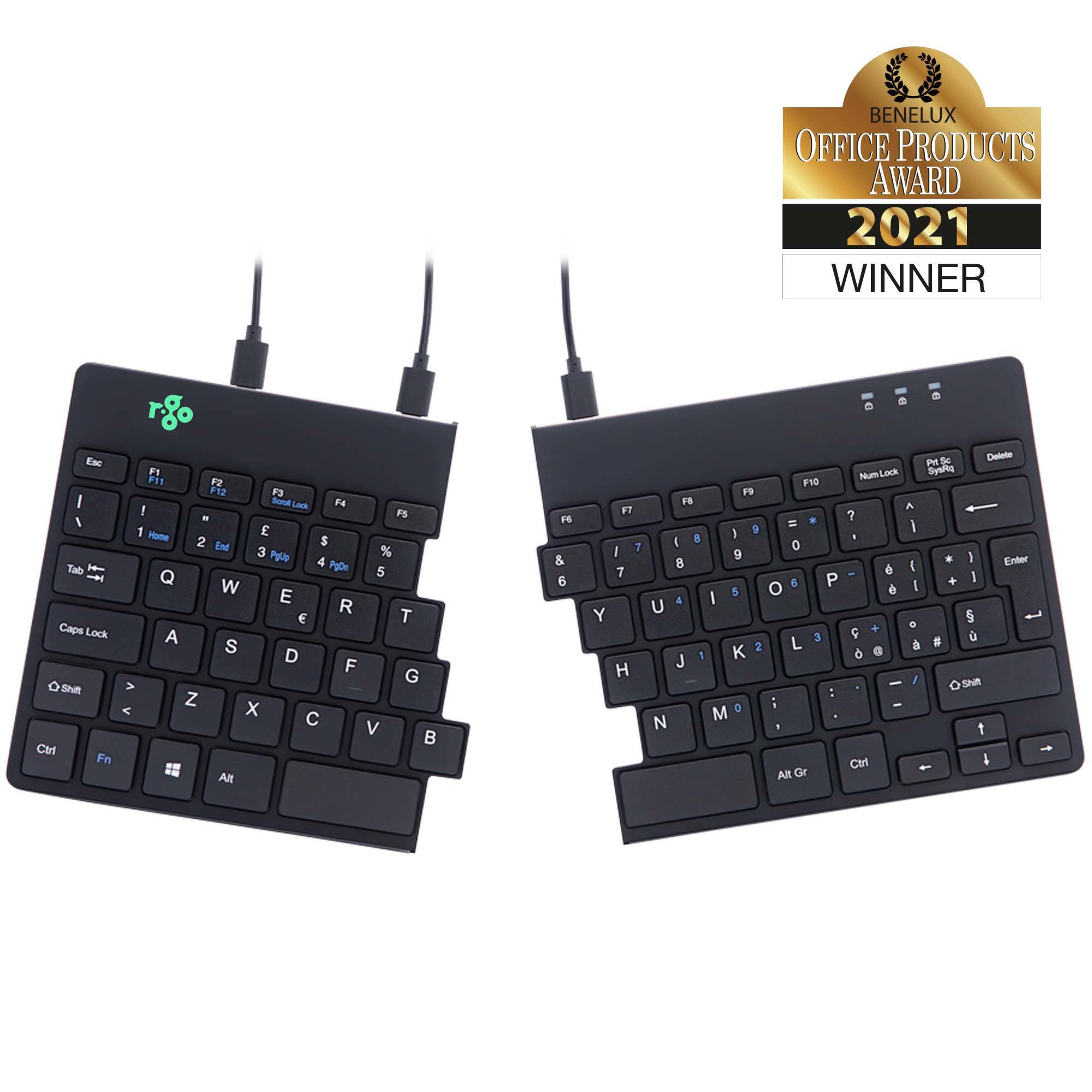 Rca Informatique - Image du produit : R-GO SPLIT ERGONOMIC KEYBOARD IT LAYOUT QWERTY BLACK WIRED