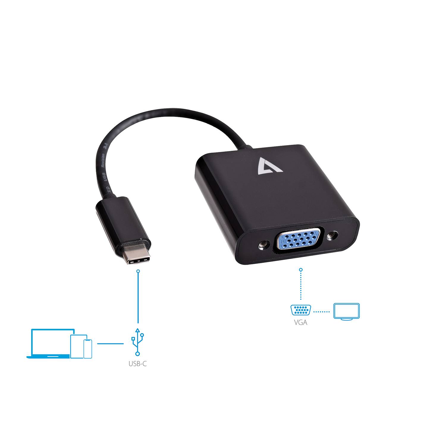 Rca Informatique - image du produit : USB-C TO VGA ADAPTER BLACK USB-C VGA 1080P 60HZ FHD VID ADP