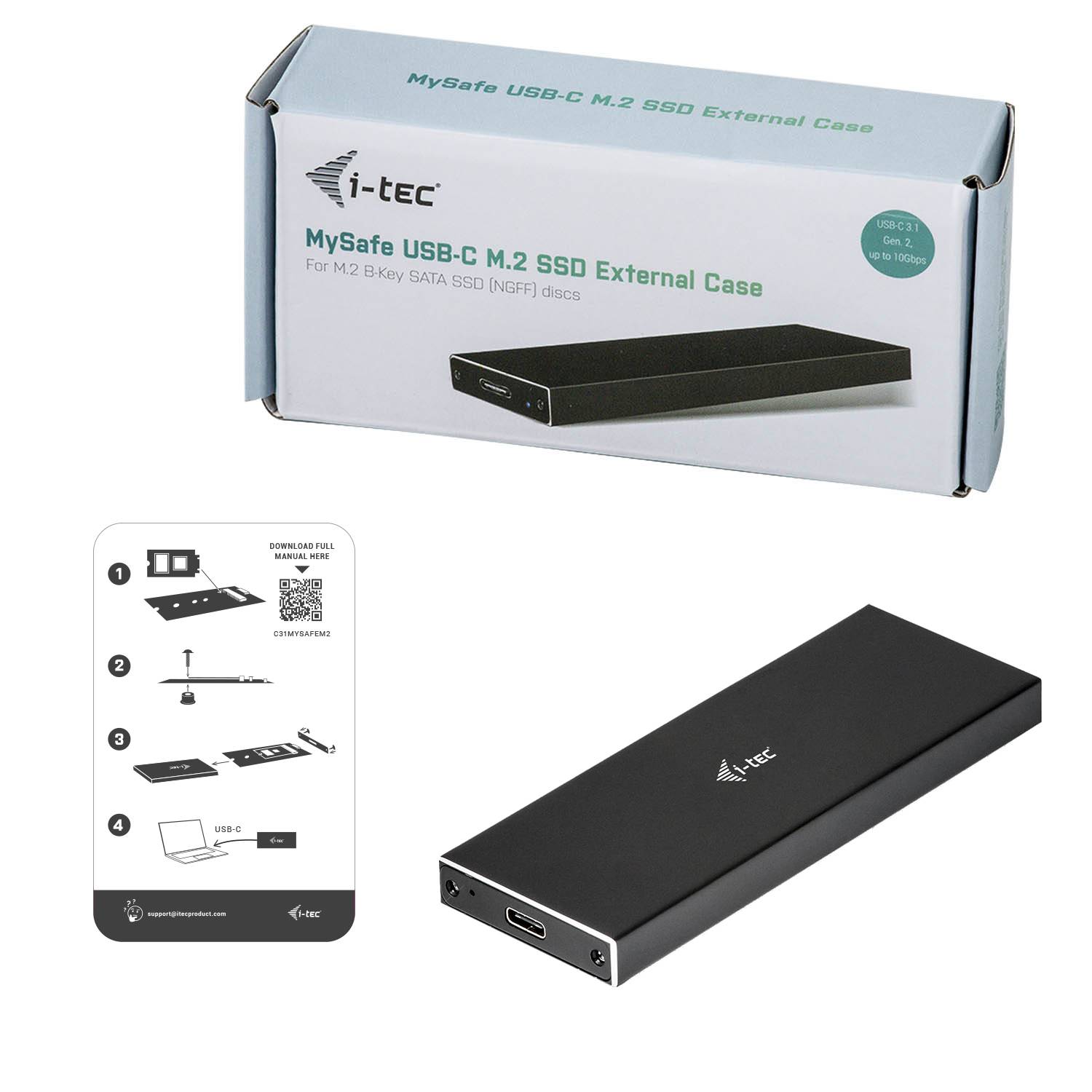 Rca Informatique - image du produit : I-TEC MYSAFE USB-C M.2 SATA DRIVE METAL EXTERNAL CASE 10GBPS