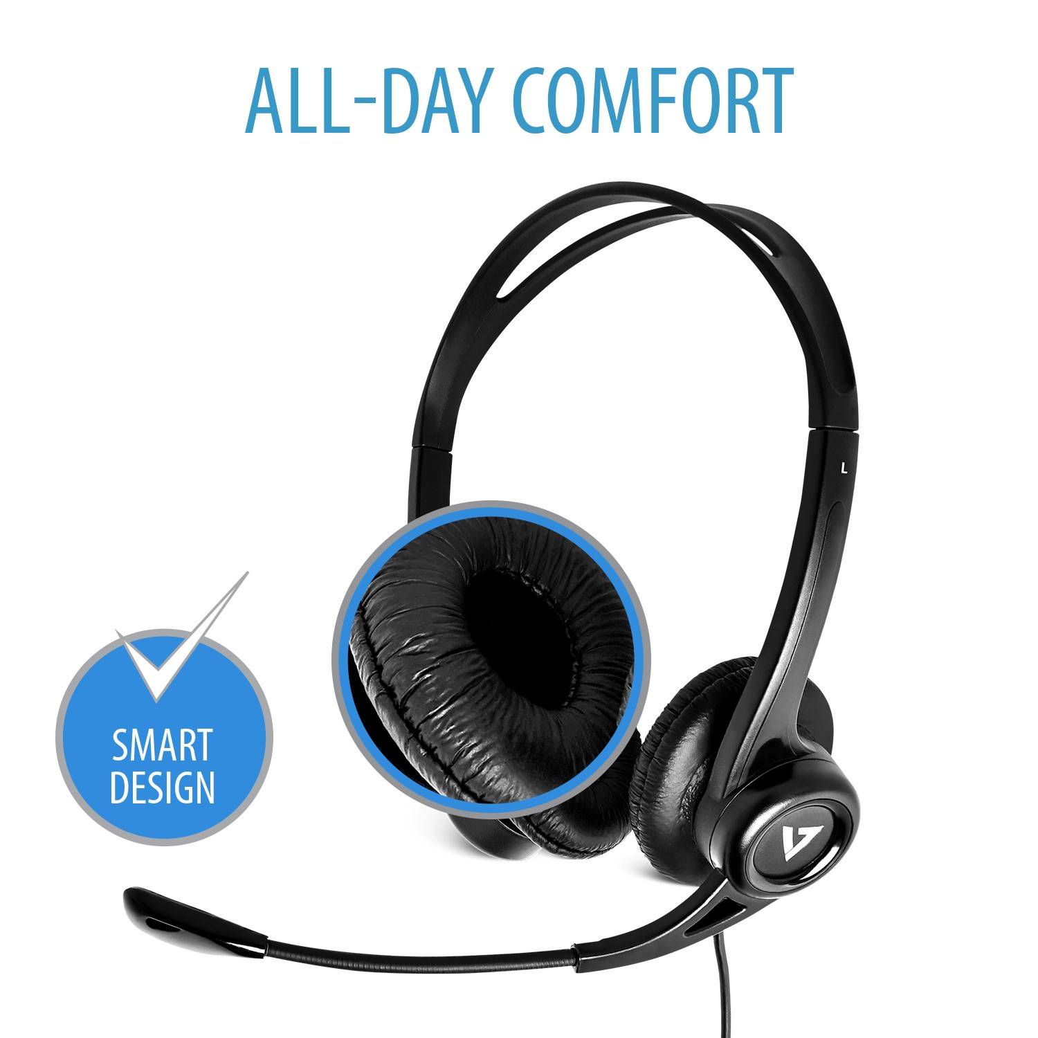 Rca Informatique - image du produit : ESSENTIALS USB HEADSET W/MIC LTHR EARPADS INLINE CTRL BLACK I