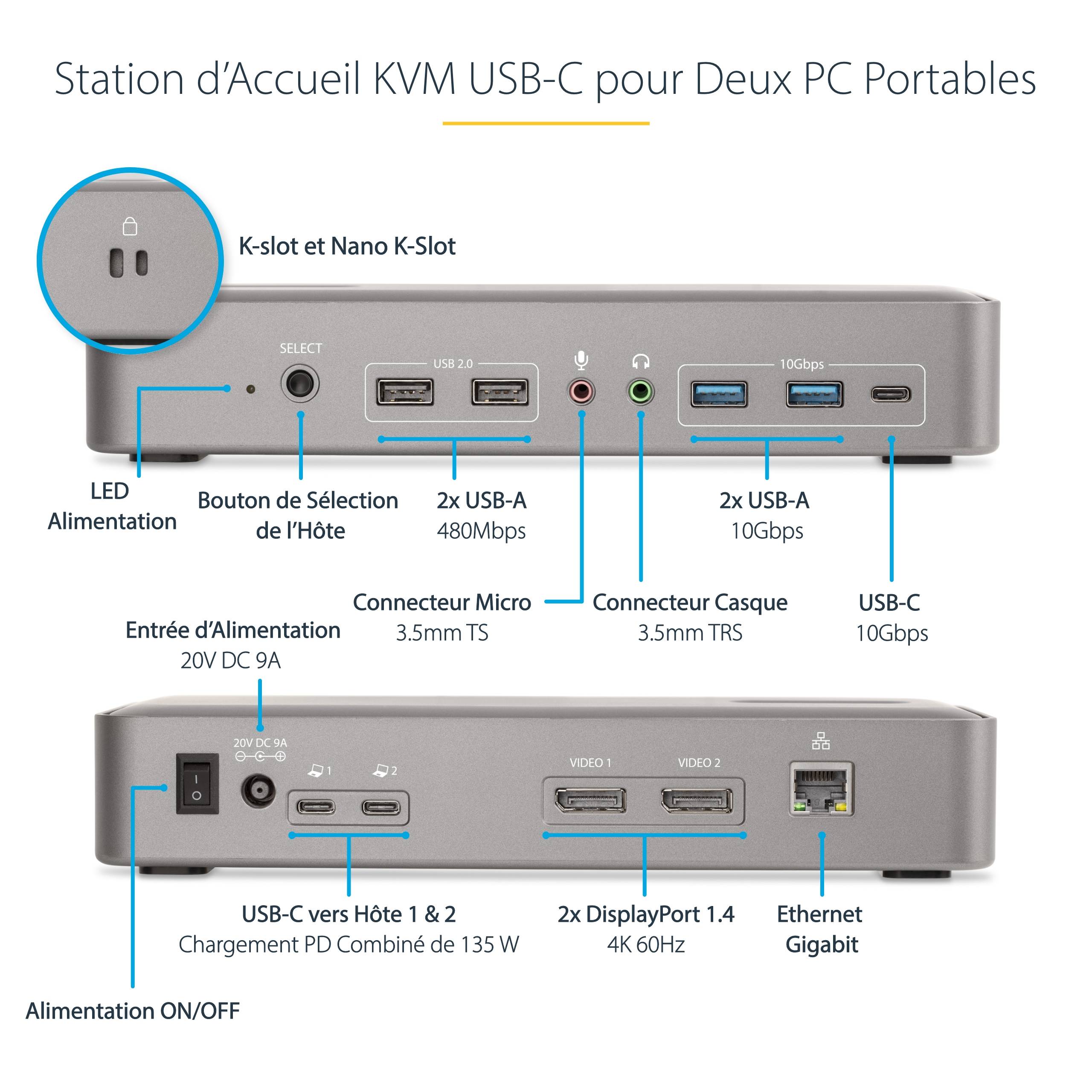 Rca Informatique - image du produit : DUAL-LAPTOP USB-C KVM DOCKING STATION - KVM SWITCH DOCK