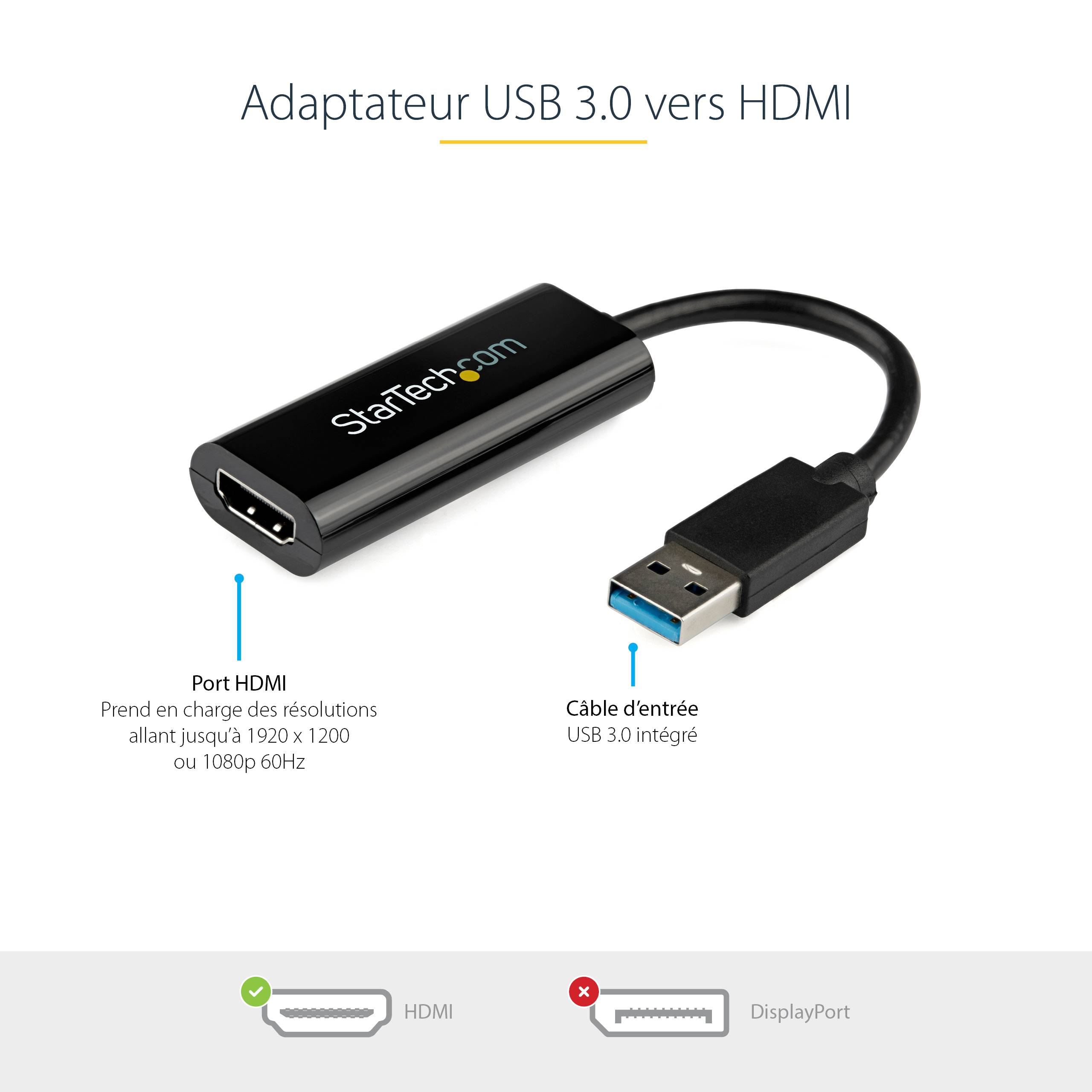 Rca Informatique - image du produit : SLIM USB 3.0 TO HDMI EXTERNAL VIDEO CARD ADAPTER 1920X1200