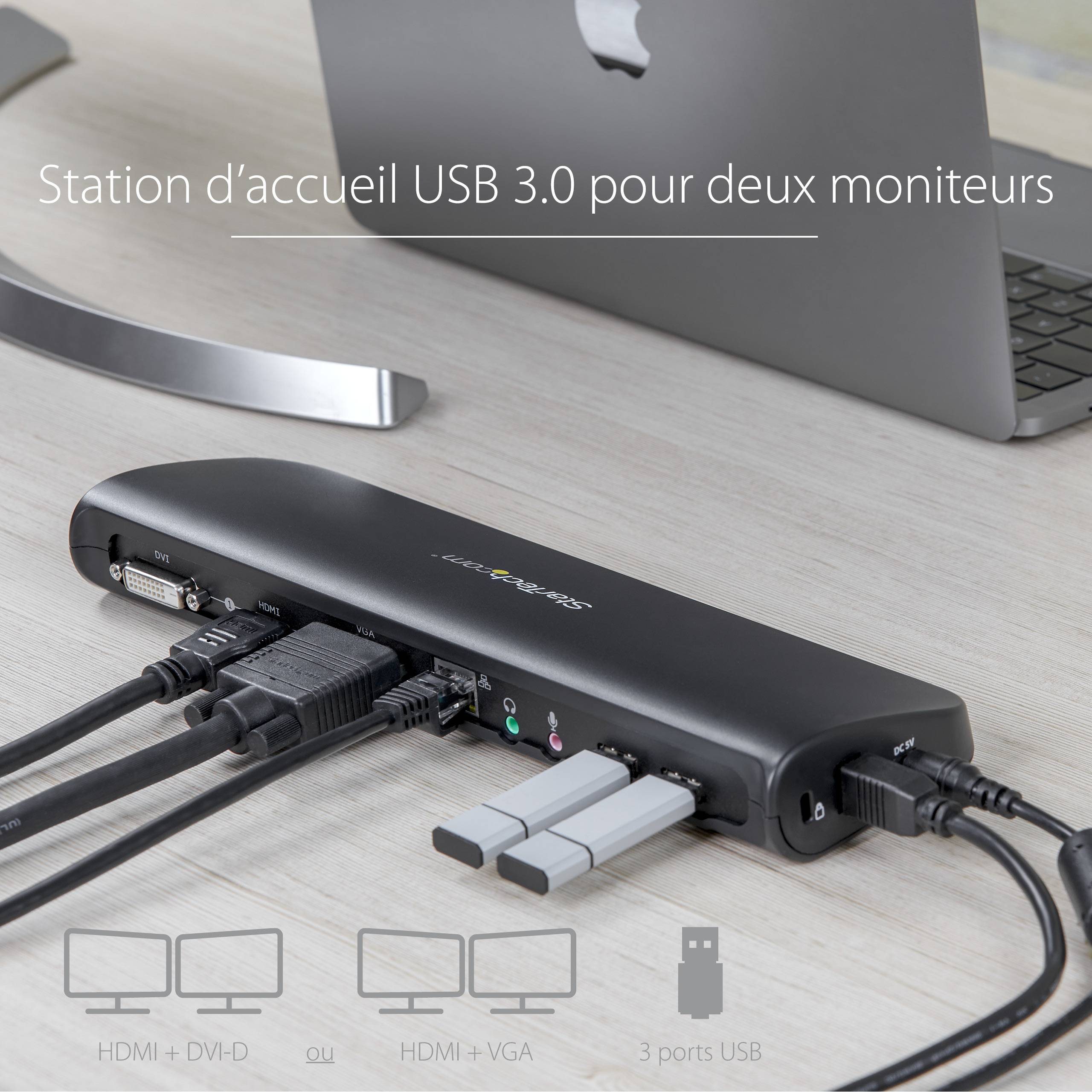 Rca Informatique - image du produit : DUAL MONITOR USB 3 ULTRABOOK DOCKING STATION PORT REPLICATOR