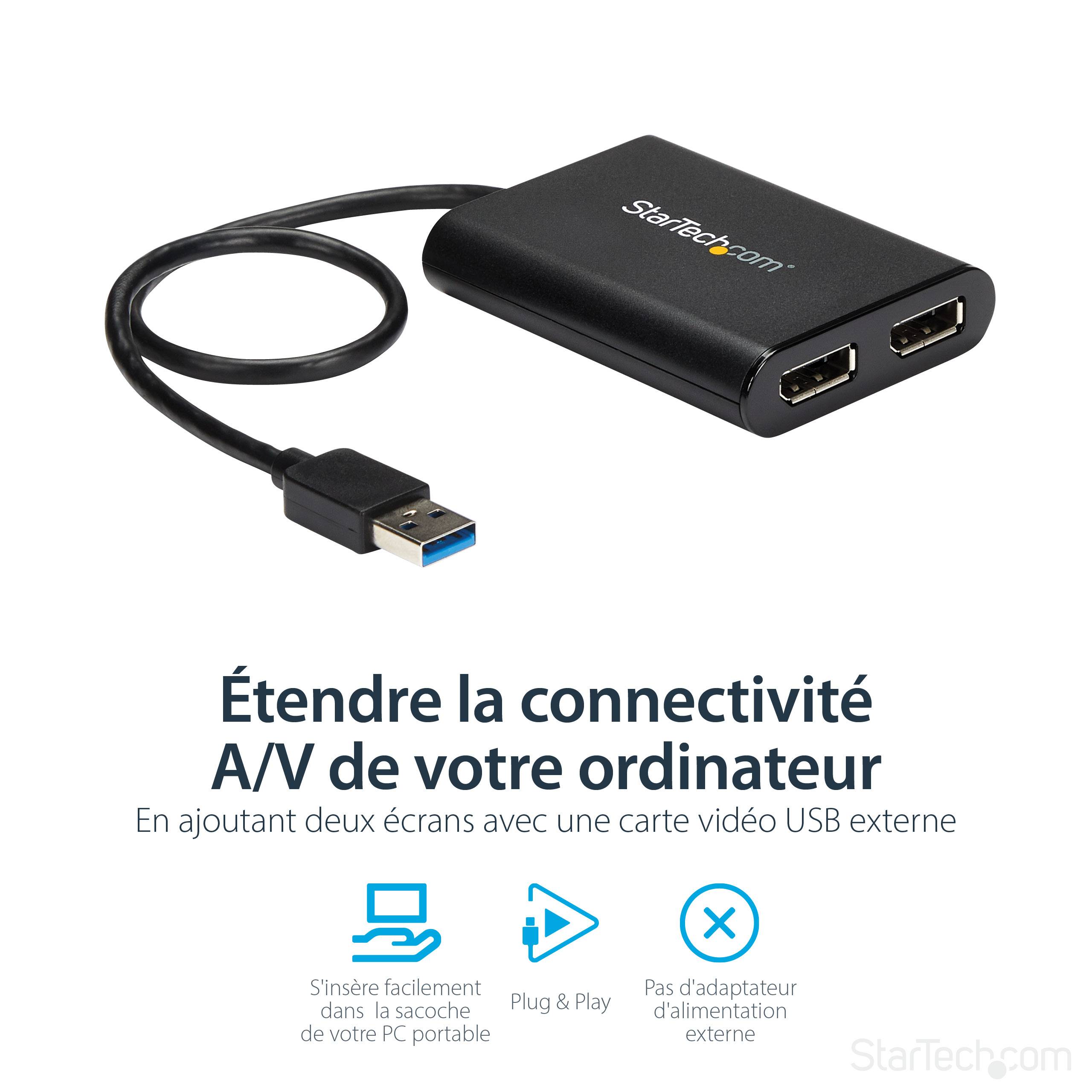 Rca Informatique - image du produit : USB TO DUAL DISPLAYPORT ADAPTER - 4K 60HZ - USB 3.0 (5GBPS)