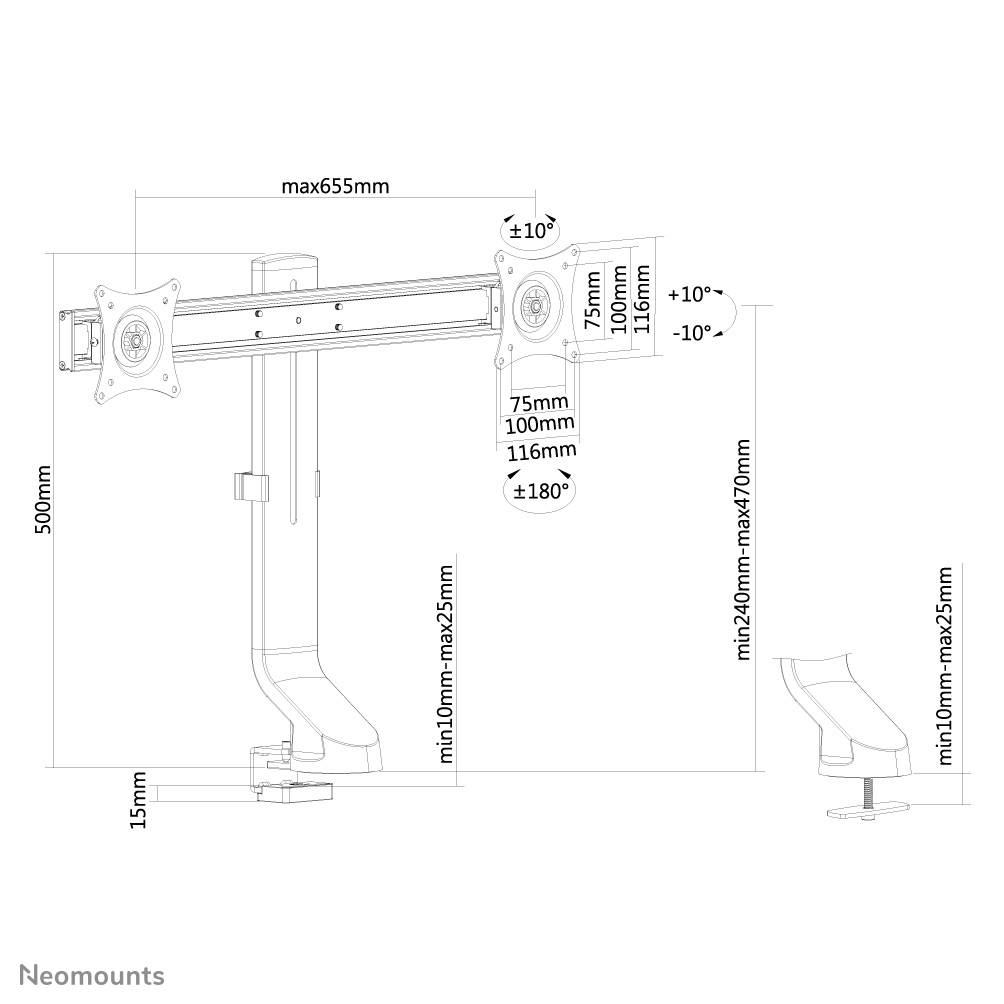 Rca Informatique - image du produit : DESK MOUNT DUAL 19-27IN BLACK CLAMP/GROMMET 75X75TO100X100