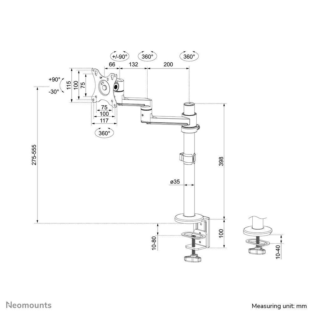 Rca Informatique - image du produit : NEOMOUNTS SCREEN DESK MOUNT (CLAMP+GROMMET)