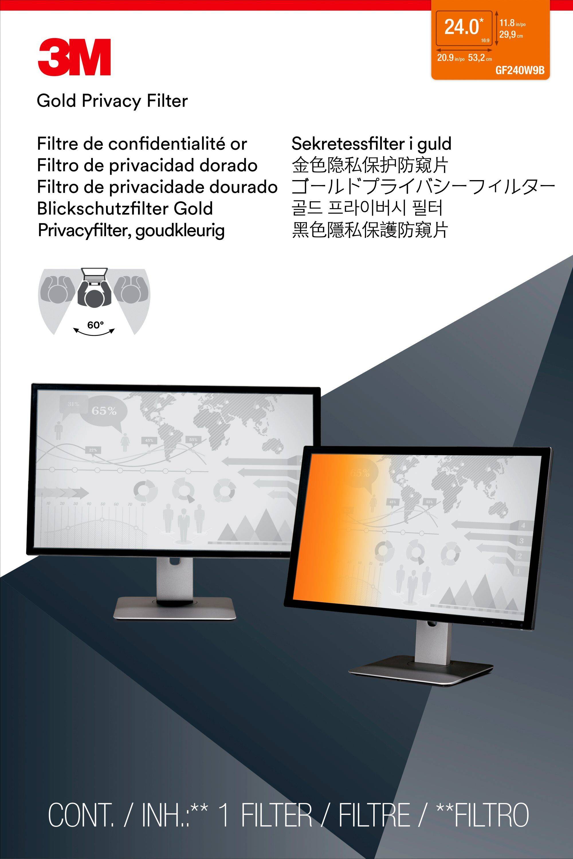 Rca Informatique - image du produit : GOLD PRIVACY FILTER FOR 24IN WIDESCREEN MONITOR