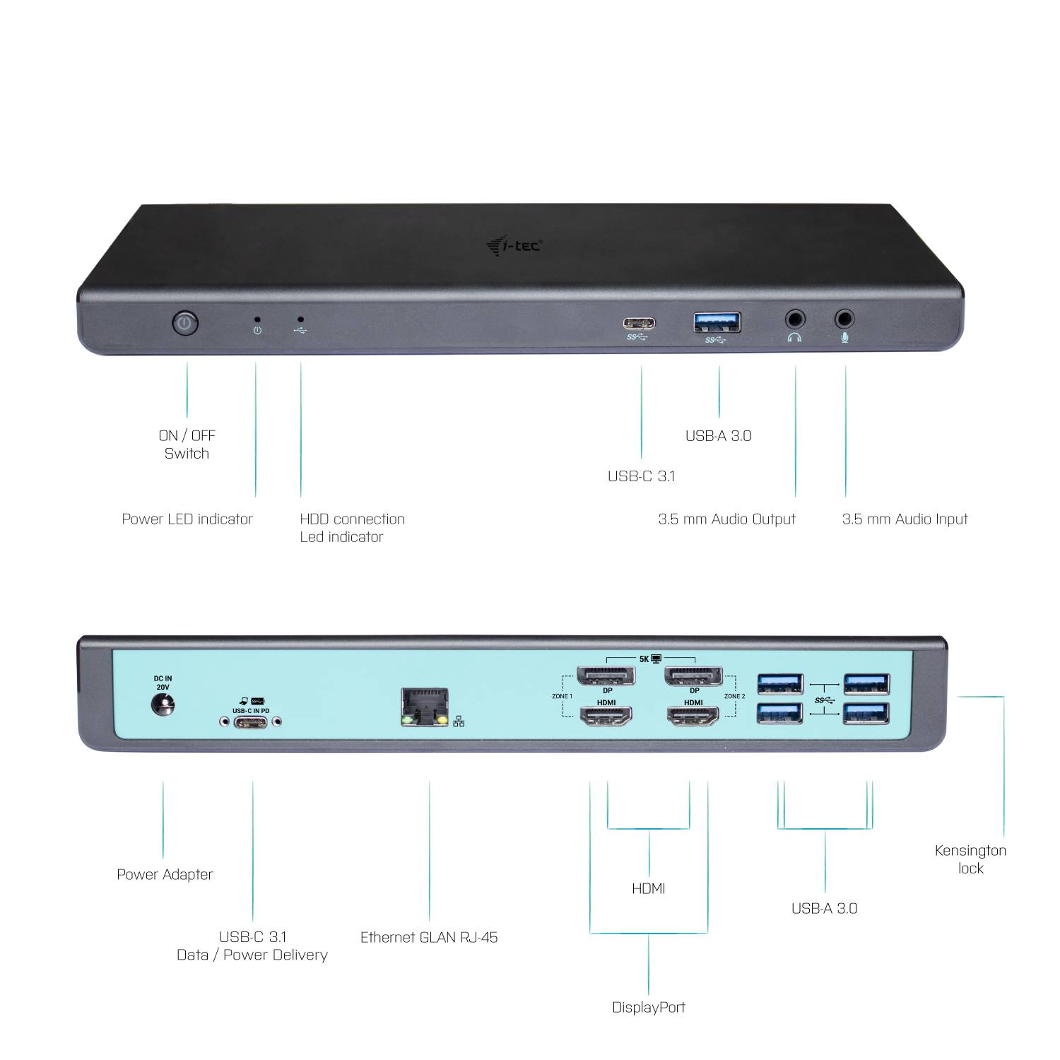 Rca Informatique - image du produit : I-TEC USB 3.0/ USB-C DUAL DOCKING STATION + POWER DELIVERY