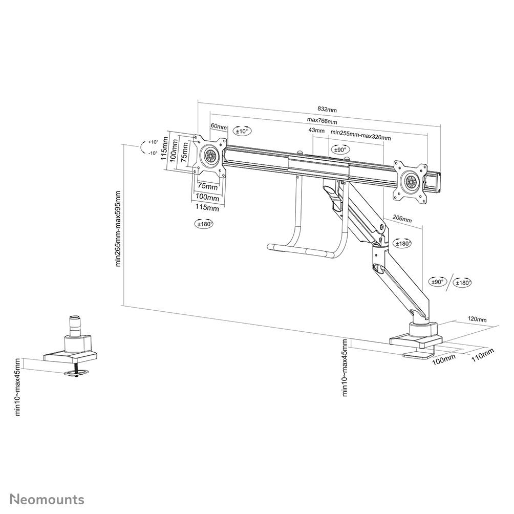 Rca Informatique - image du produit : NEOMOUNTS FLAT SCREEN DESK MOUNT 10-32IN DESK CLAMP/GROMMET