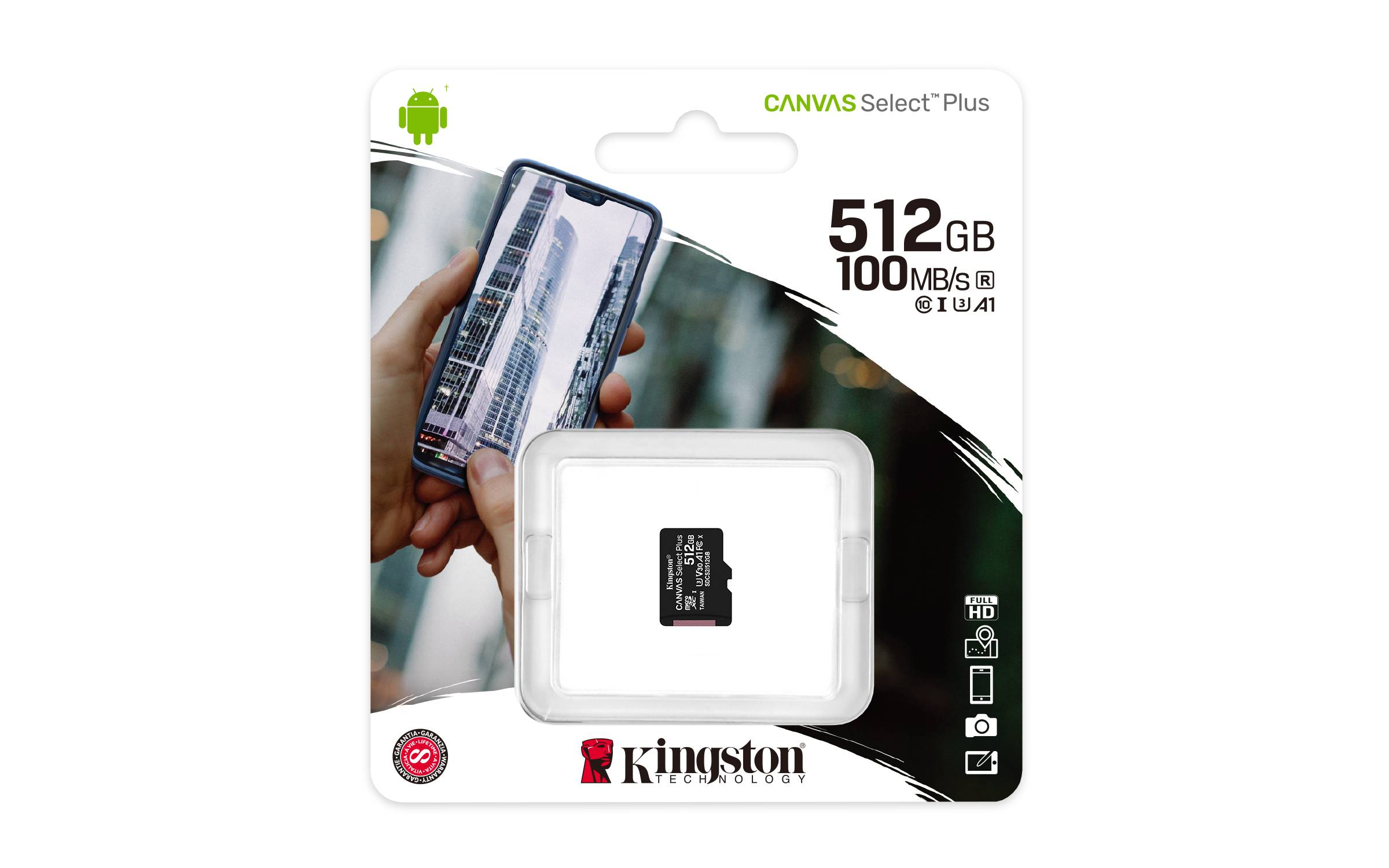 Rca Informatique - image du produit : 512GB MICROSDXC CANVAS SELECT 100R A1 C10 SINGLE PACK W/O ADP