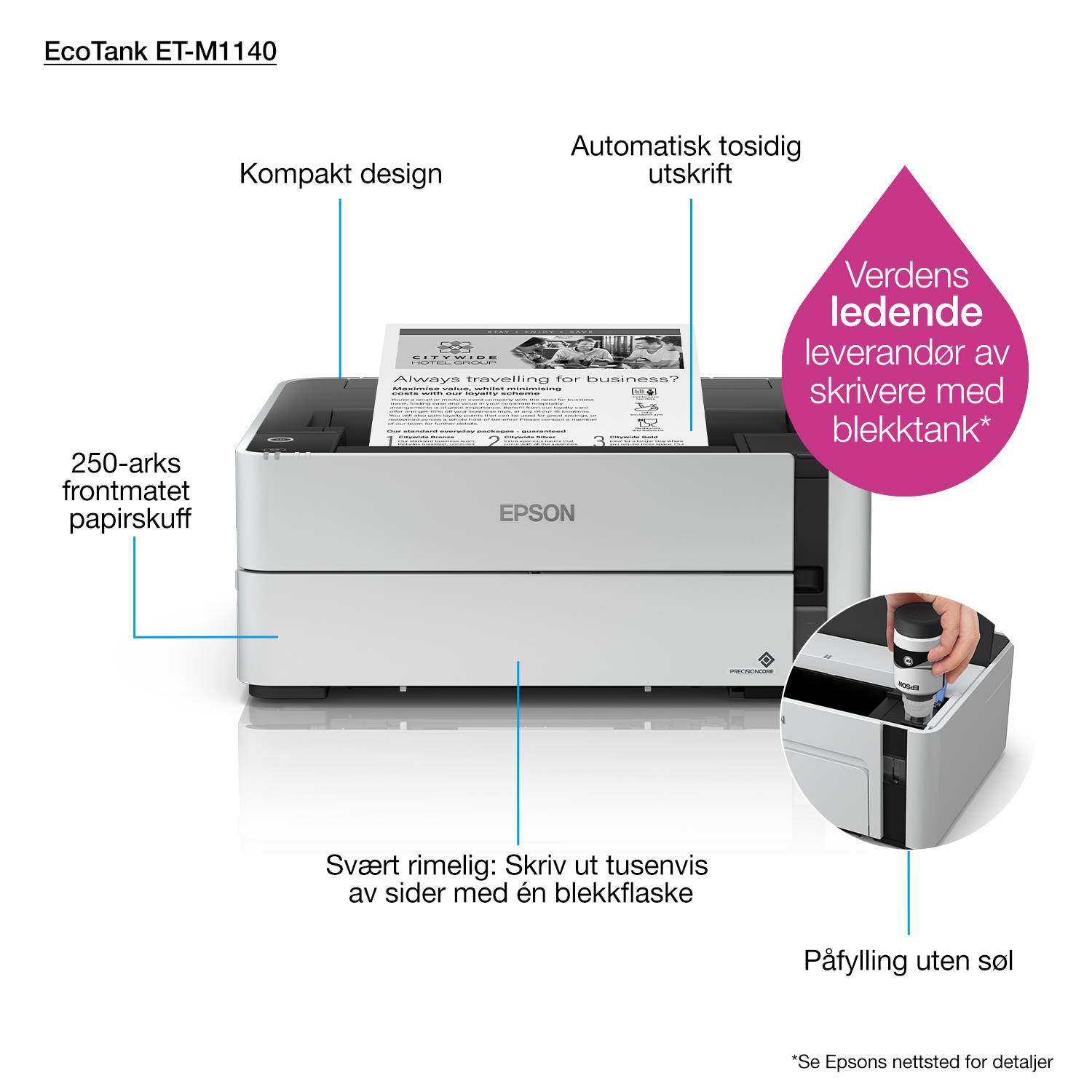 Rca Informatique - image du produit : ECOTANK ET-M1140 1200X2400 20PPM PRNT/CPY/SCN