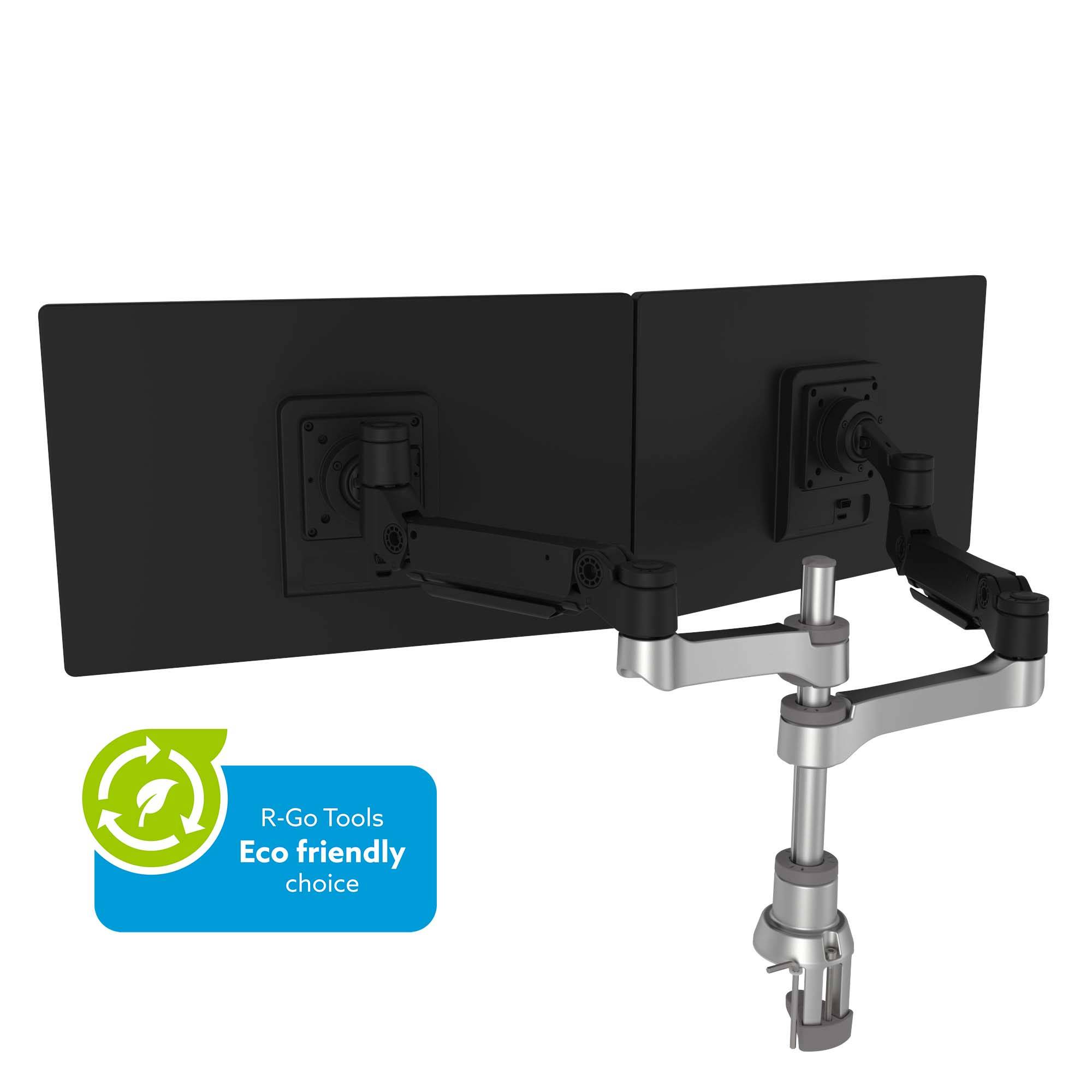 Rca Informatique - Image du produit : R-GO CAPARO 4 TWIN MONITOR ARM GAS SPRING/3-9 KG/DYNAMIC/SILVER