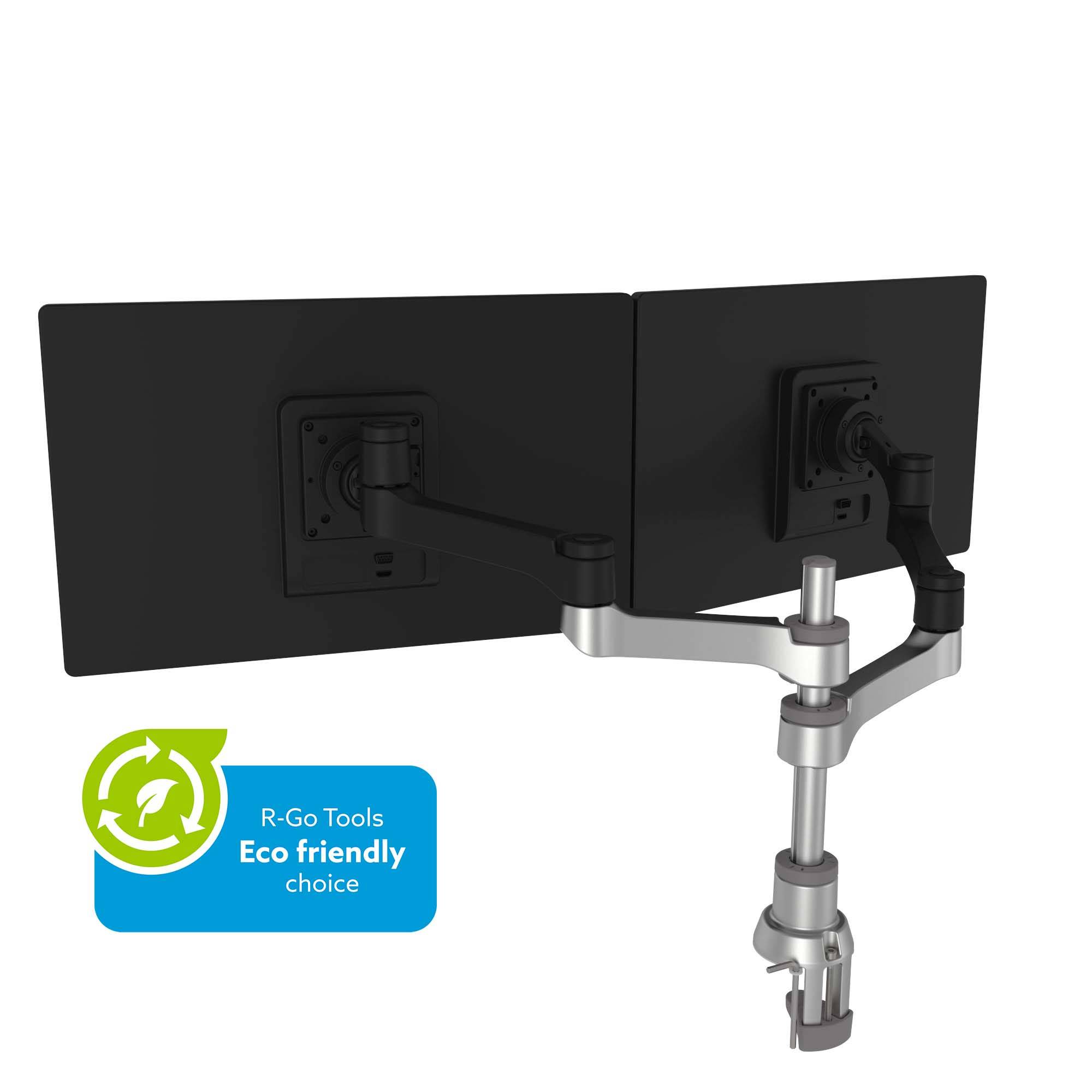 Rca Informatique - Image du produit : R-GO ZEPHER 4 TWIN MONITOR ARM ADJUSTABLE/SILVER