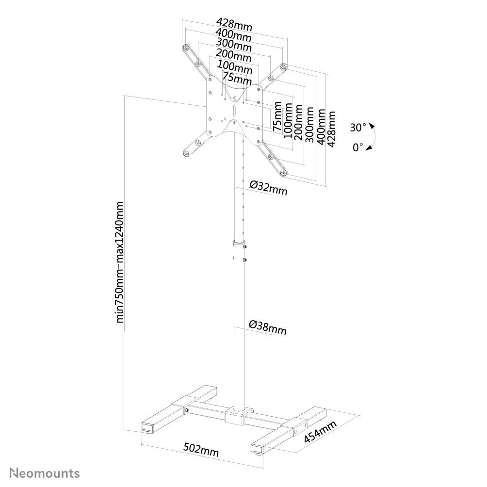 Rca Informatique - image du produit : FLAT SCREEN FLOOR STAND (HEIGHT: 75-124 CM)