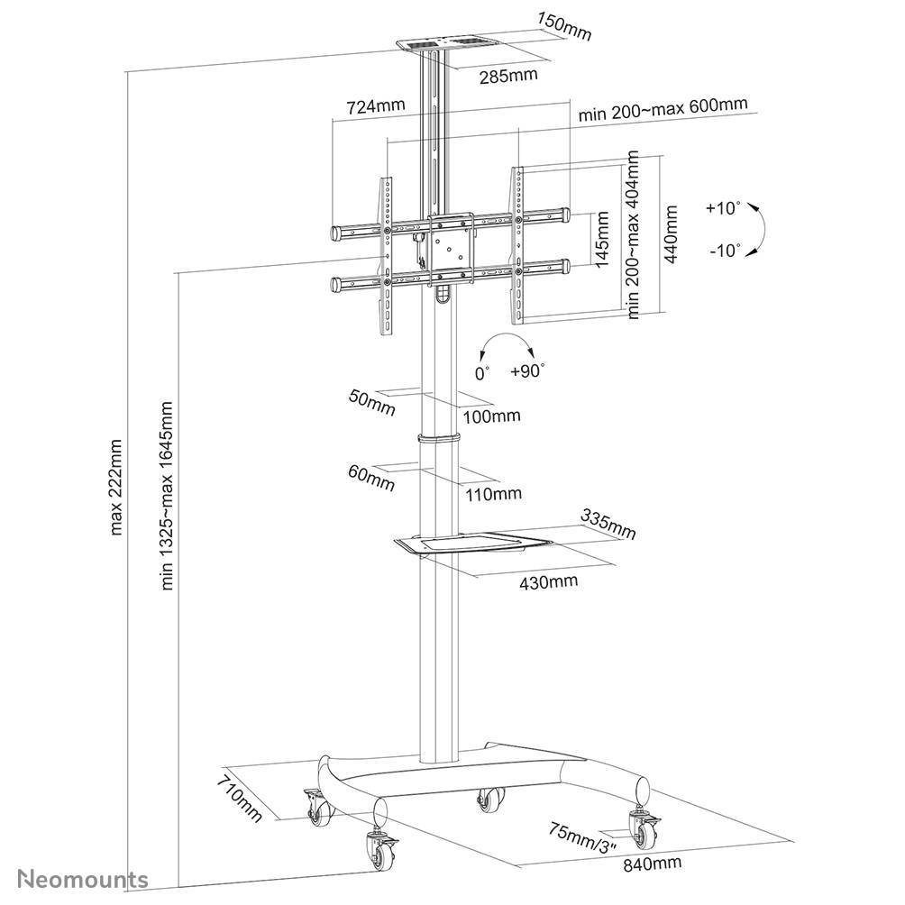 Rca Informatique - image du produit : MOBILE FLAT SCREEN FLOOR STAND (HEIGHT: 130-162 CM)