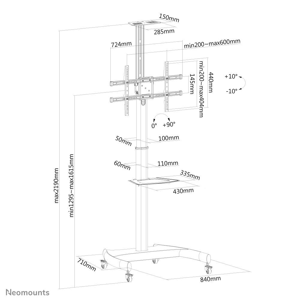 Rca Informatique - image du produit : MOBILE FLAT SCREEN FLOOR STAND (HEIGHT: 130-162 CM)