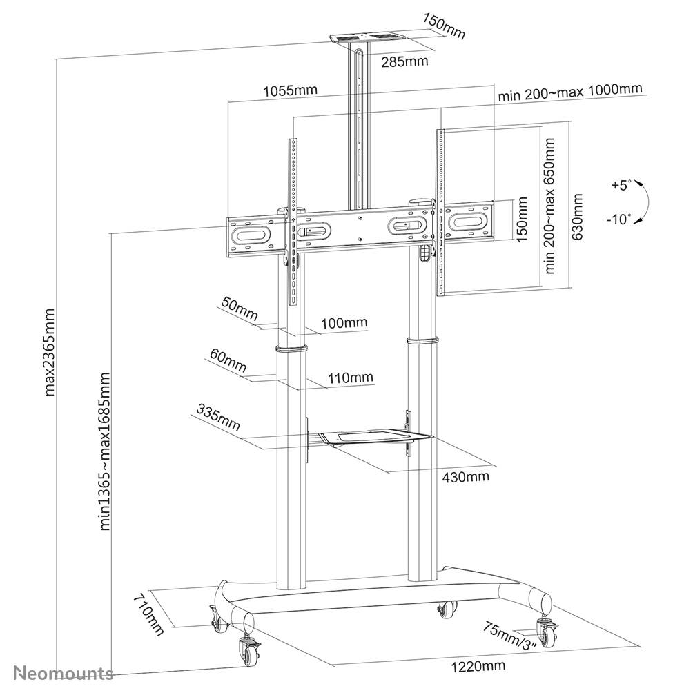 Rca Informatique - image du produit : MOBILE FLAT SCREEN STAND HEIGHT 128-160 CM 60-100IN