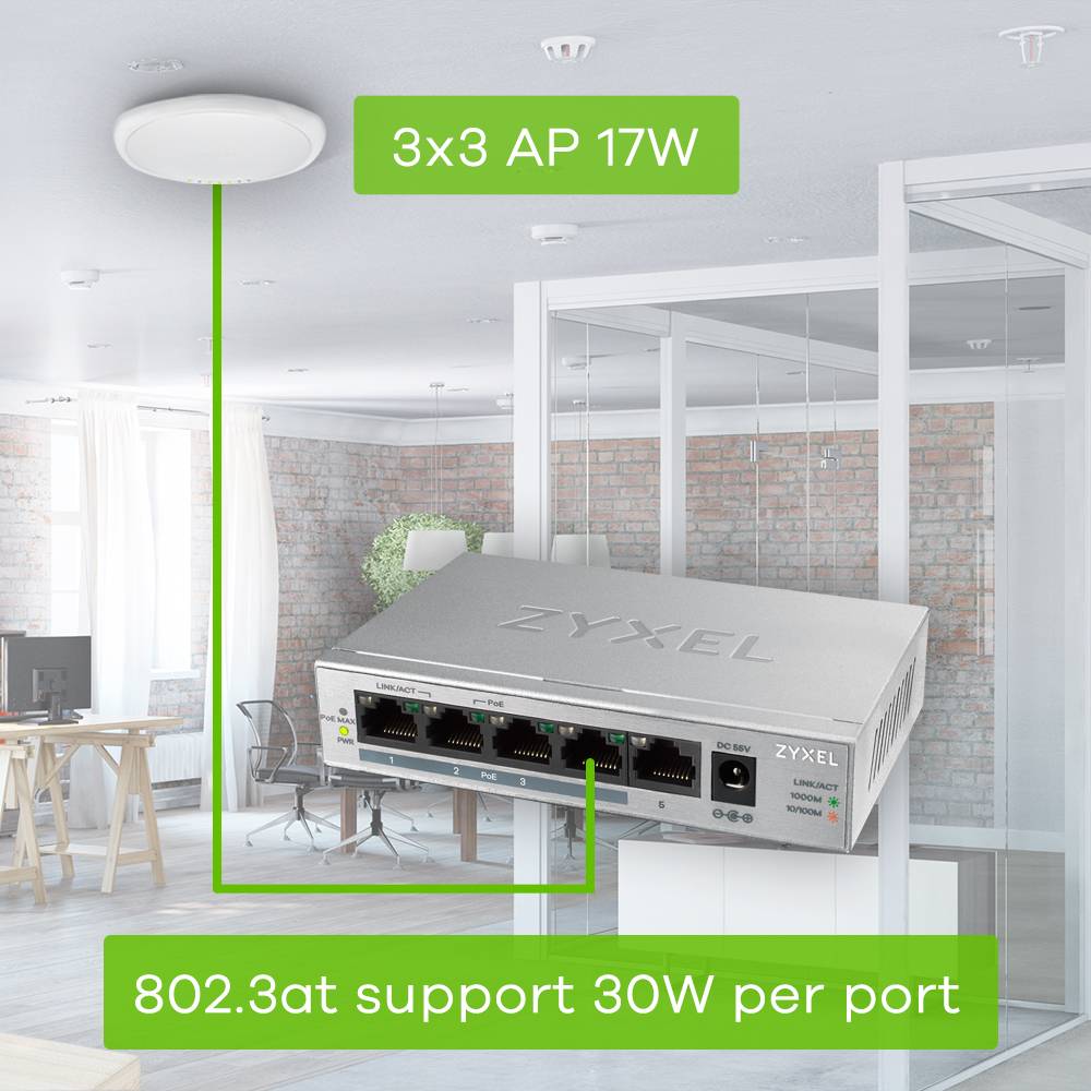 Rca Informatique - image du produit : GS1005-HP 5-PORT DT GB POE+ SWITCH