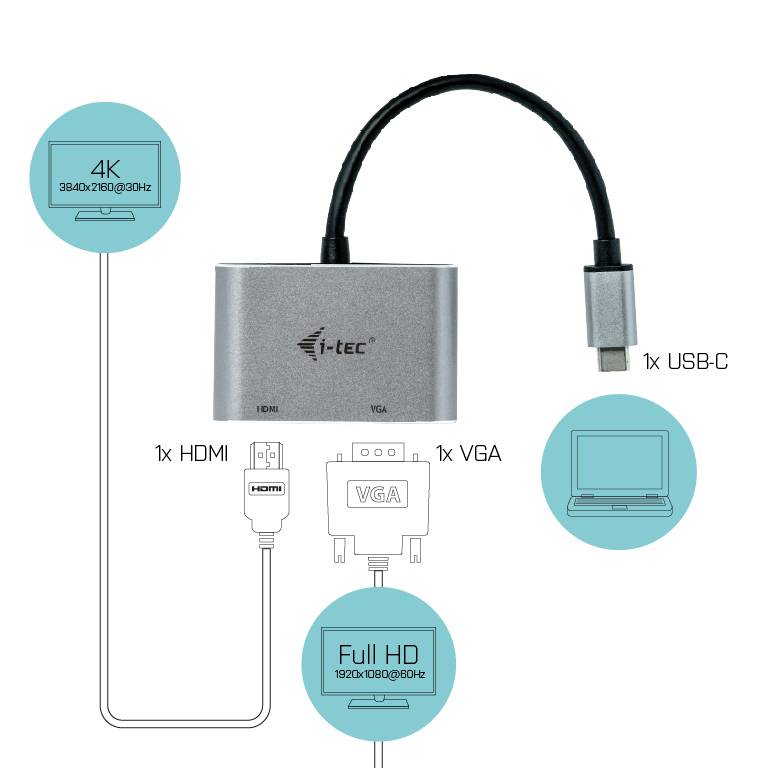 Rca Informatique - image du produit : I-TEC USB-C HDMI + VGA ADAPTER USB-C HDMI + VGA ADAPTER