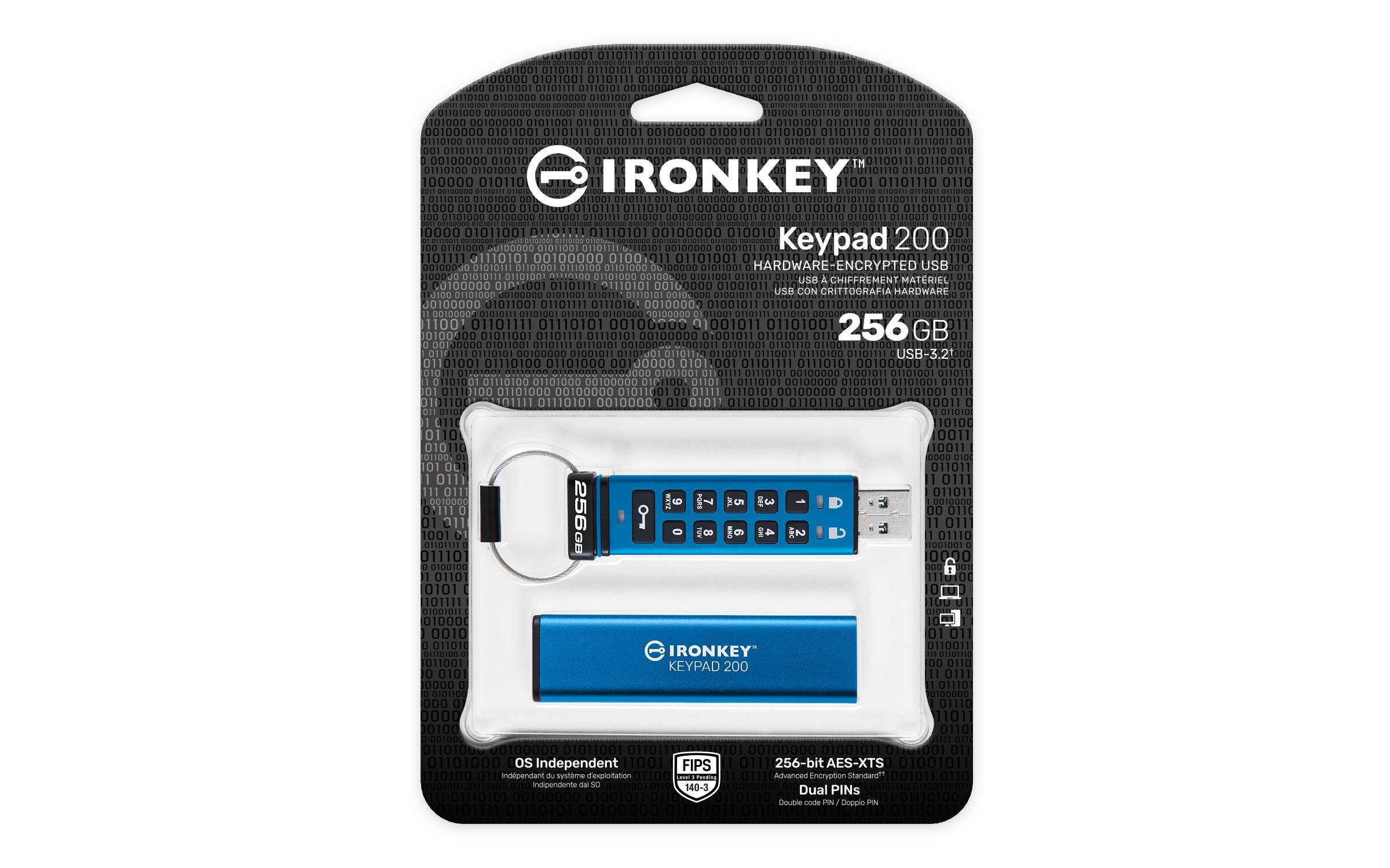 Rca Informatique - image du produit : 256GB IRONKEY KEYPAD200 AES-256 FIPS 140-3 LVL 3(PENDING) ENCRYP