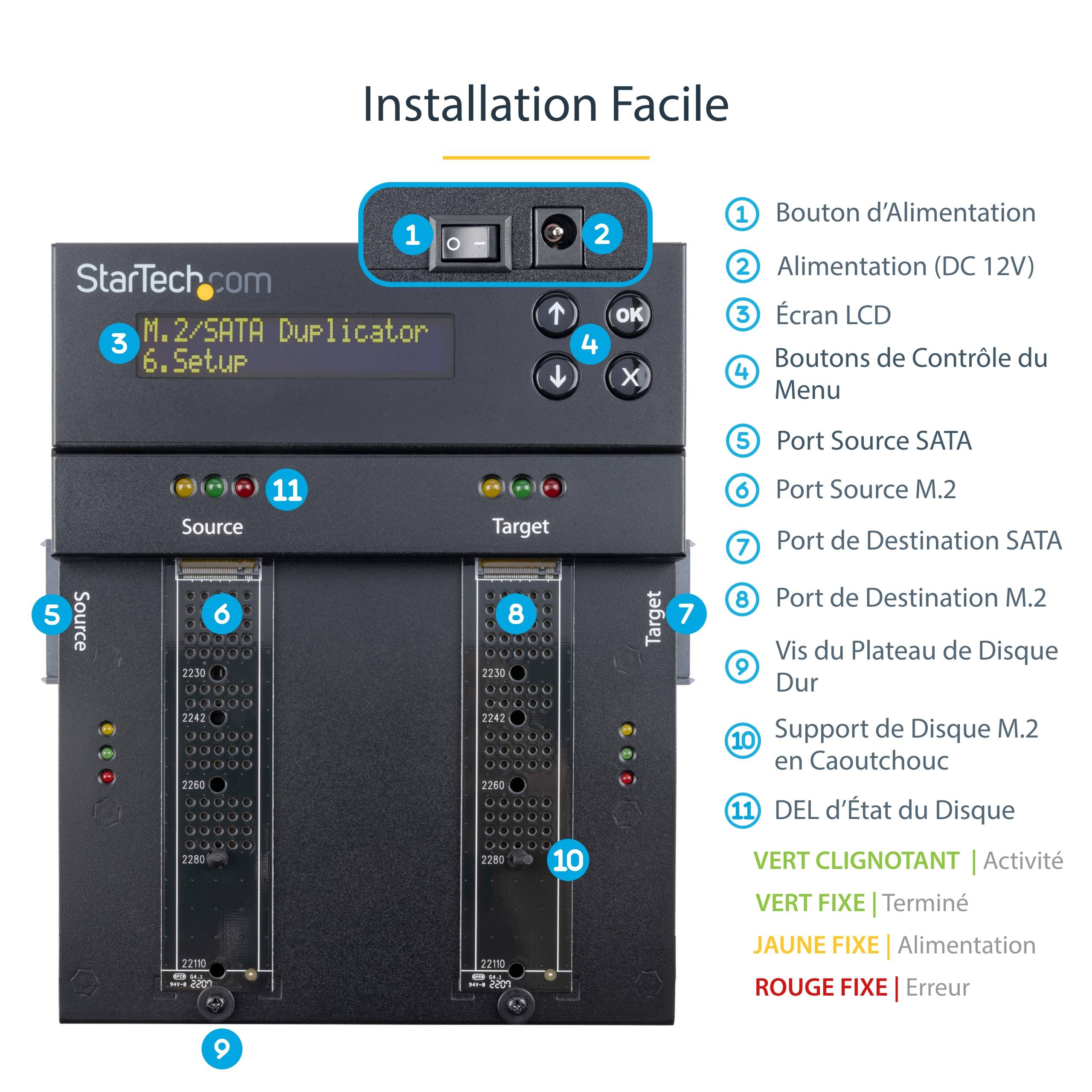 Rca Informatique - image du produit : DUPLICATEUR/NETTOYEUR DISQUES M.2 SATA AND M.2 NVME EXTERNE