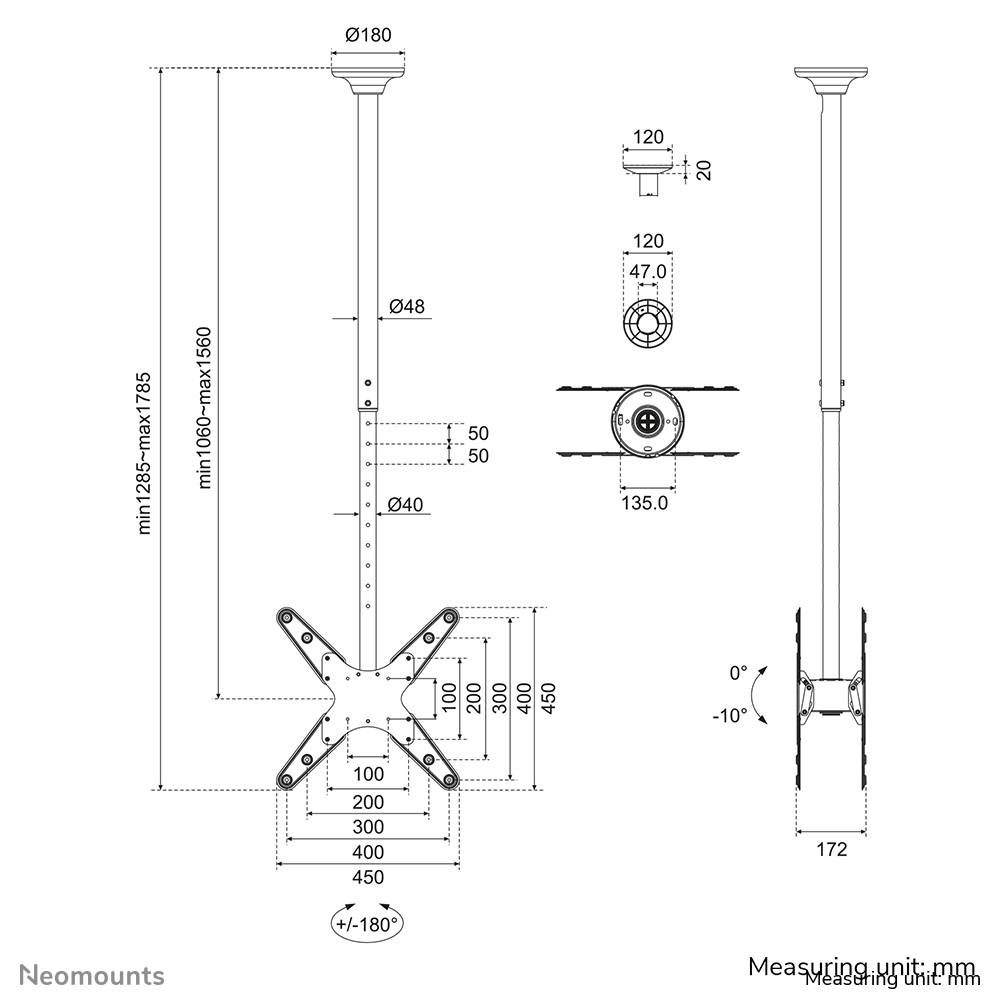 Rca Informatique - image du produit : BACK TO BACK SCREEN CEILING MOUNT HEIGHT 106-156 CM